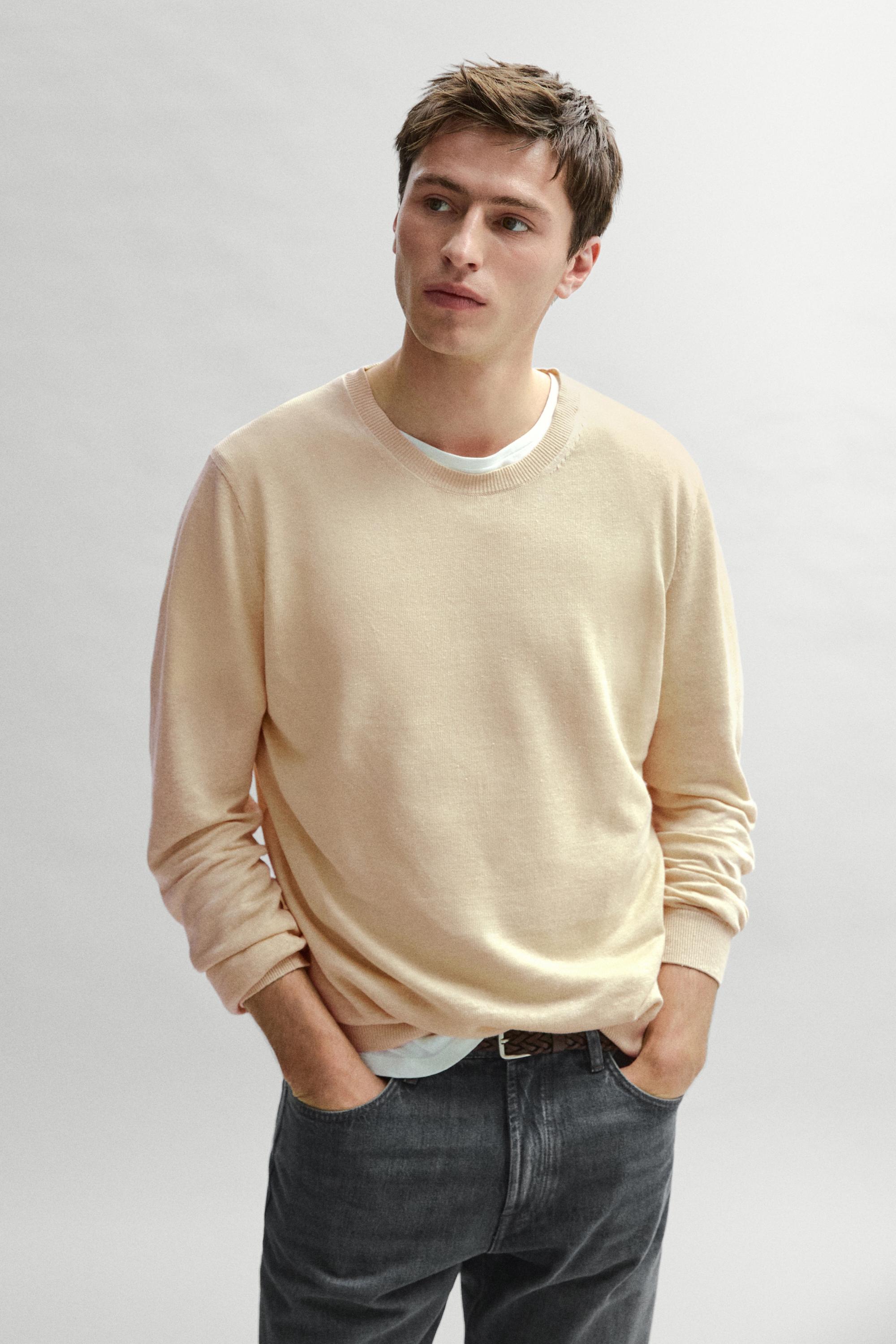 100% linen knit crew neck sweater — Vanilla