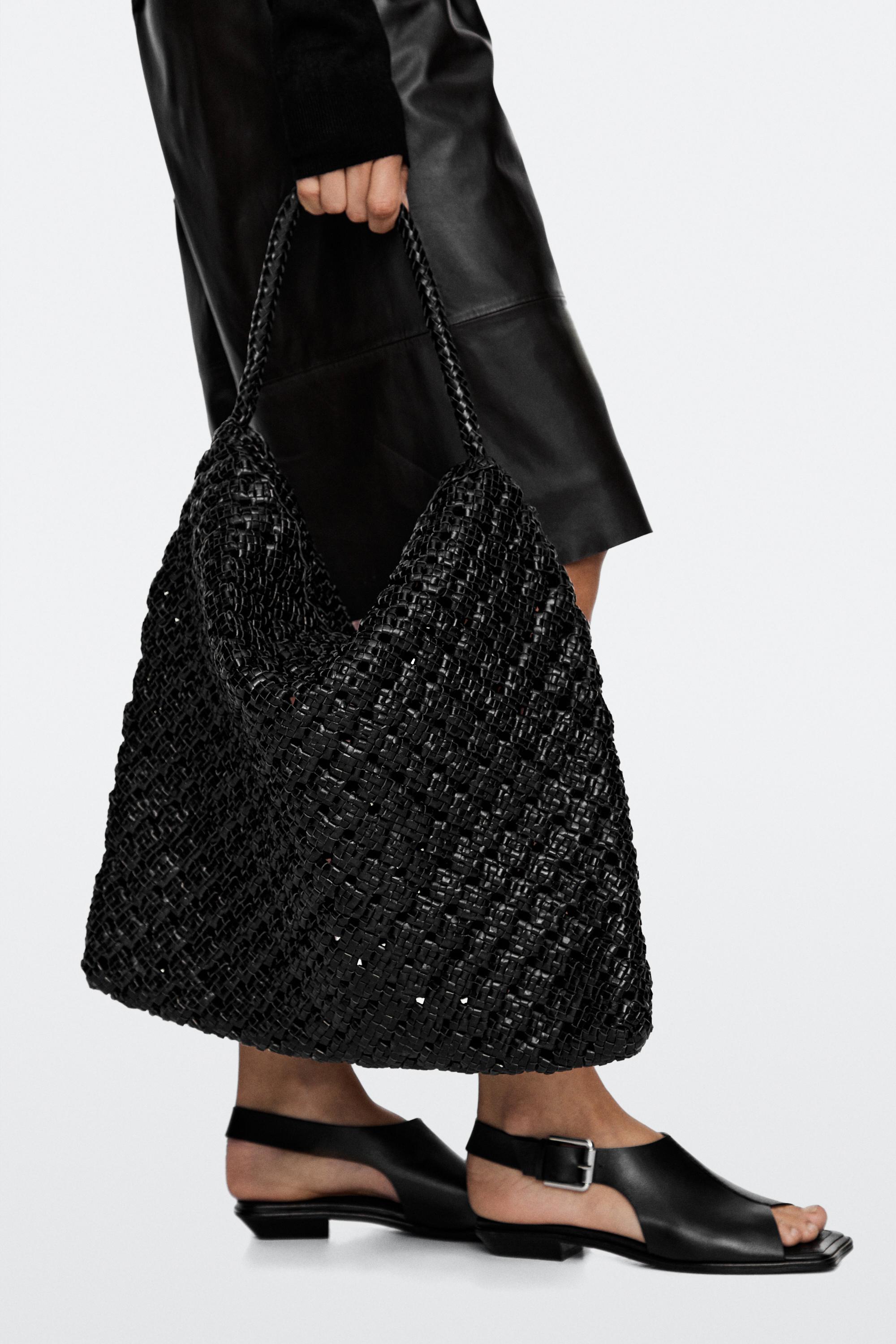 Braided nappa leather bag — BLACK