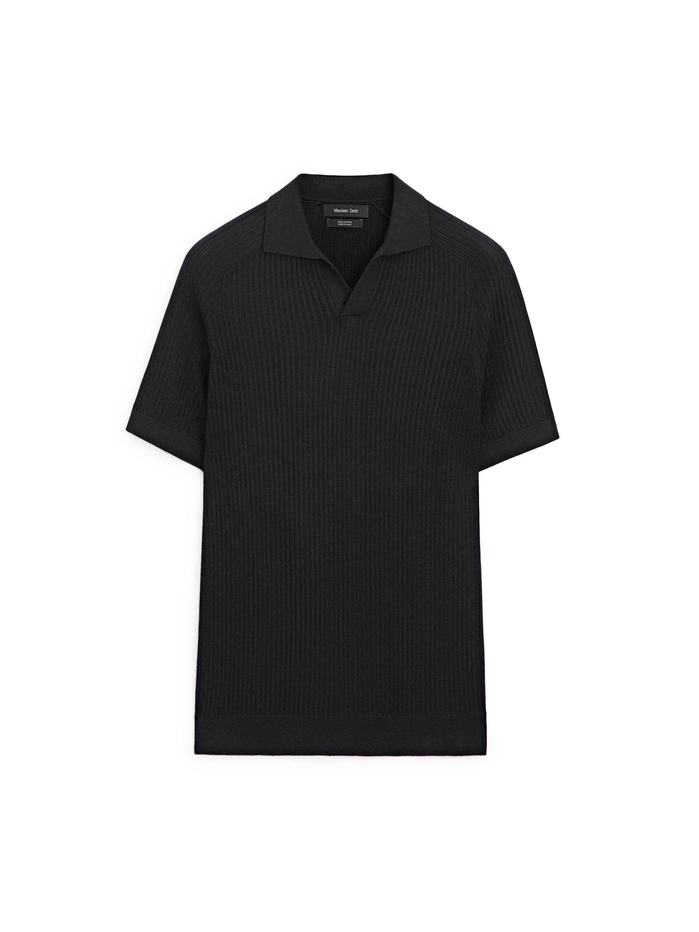 Ribbed knit cotton polo sweater — NAVY BLUE