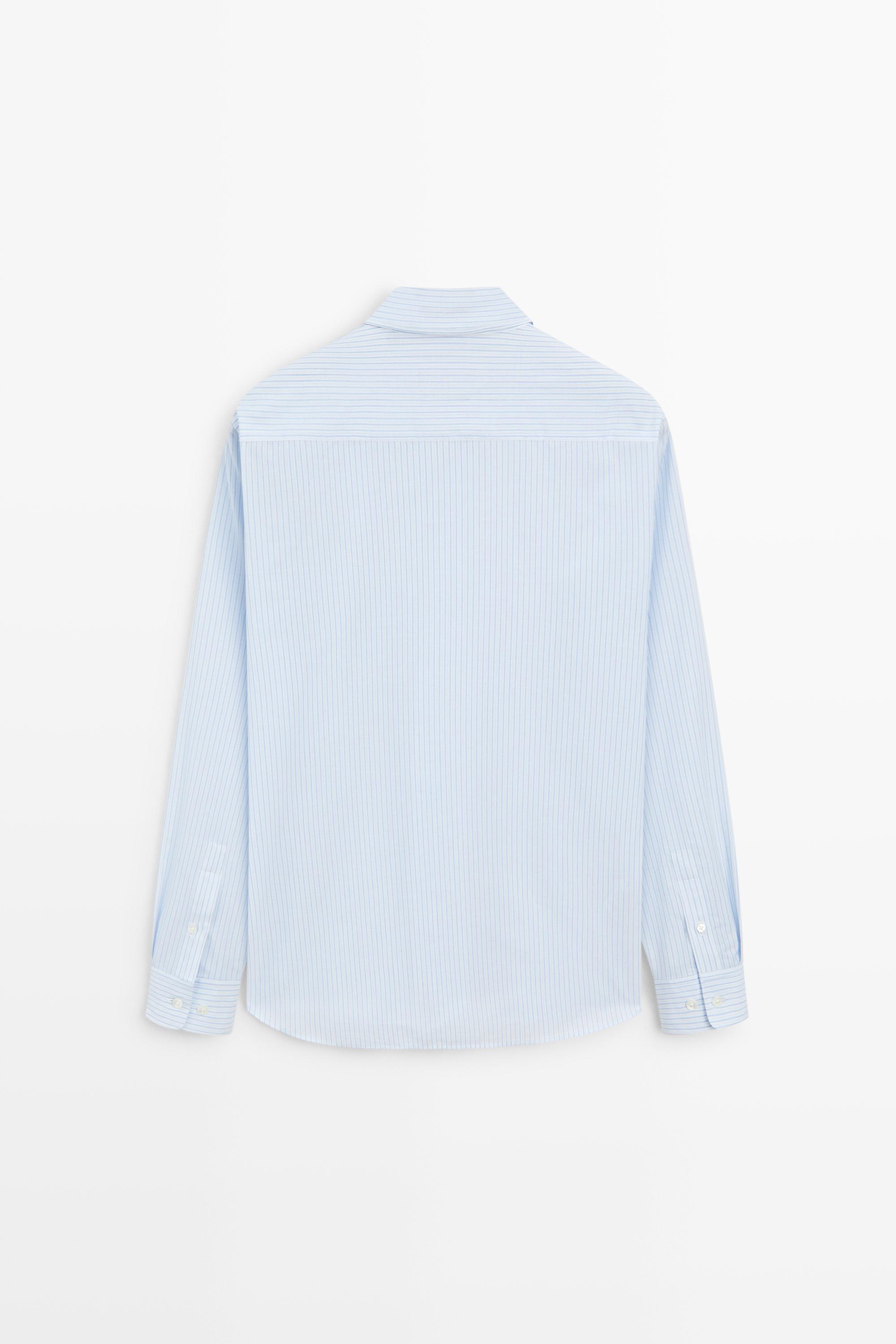 100% cotton regular fit striped shirt — SKY BLUE