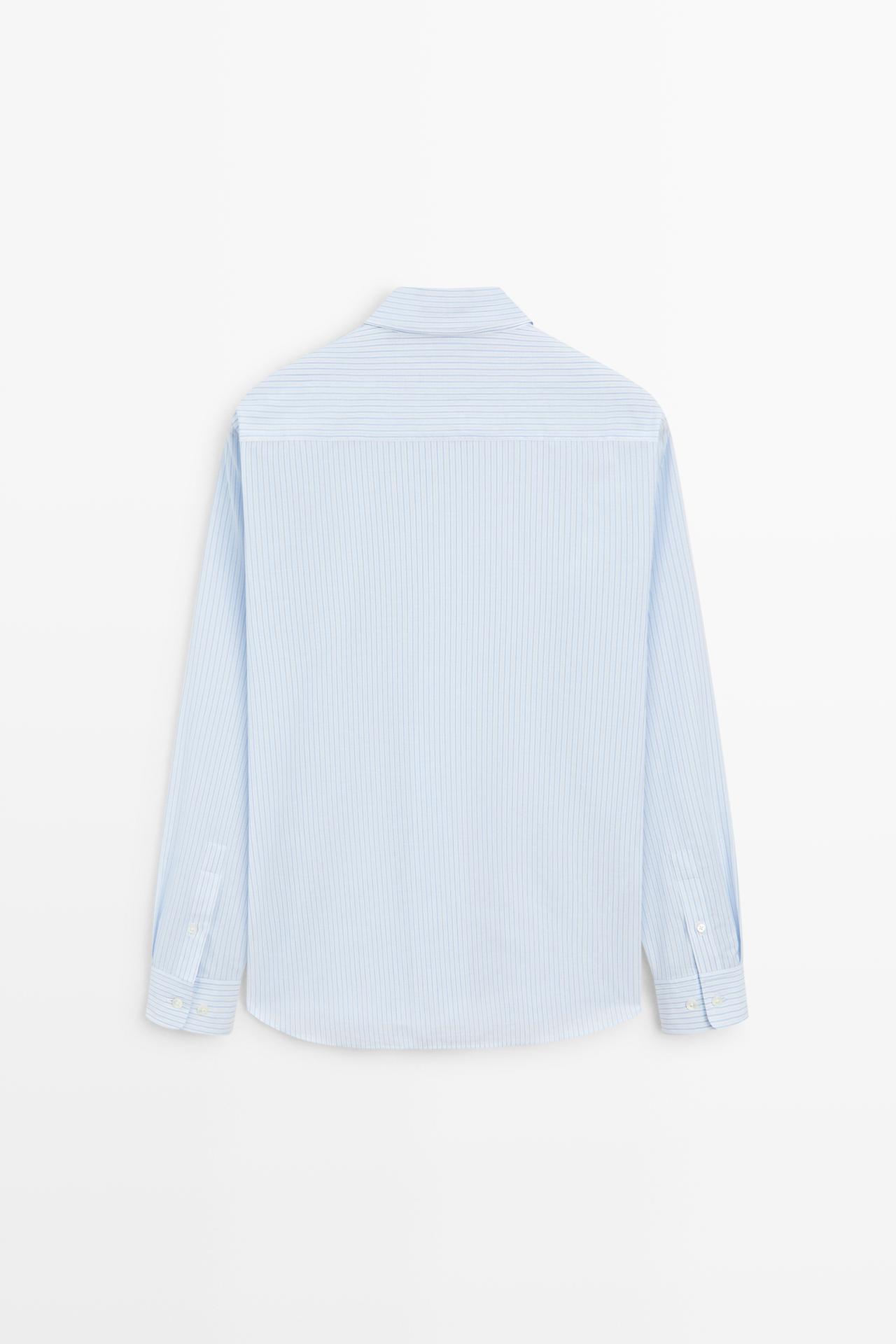 100% cotton regular fit striped shirt — SKY BLUE