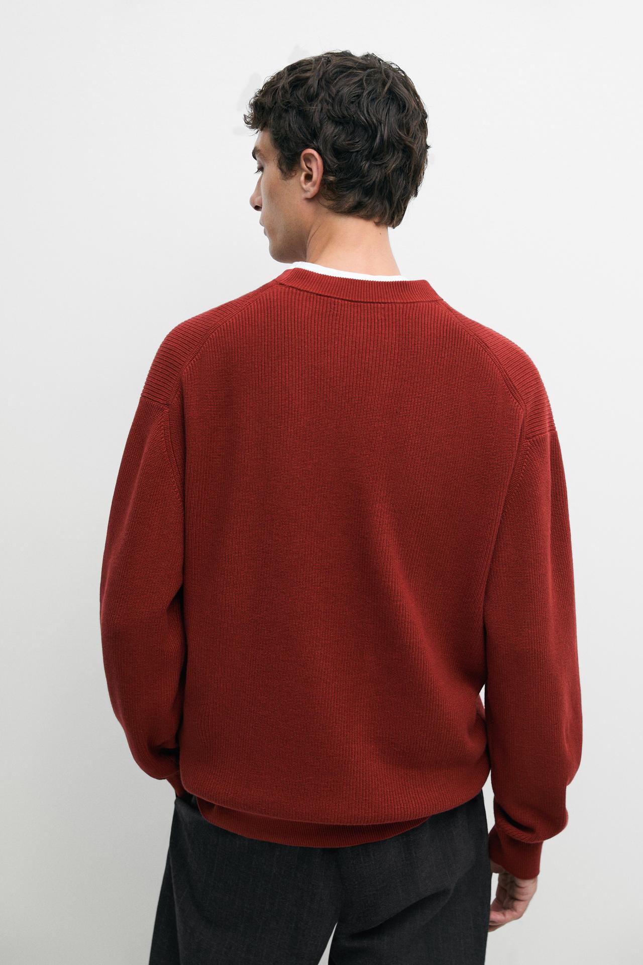 Round neck knit sweater — ORANGE