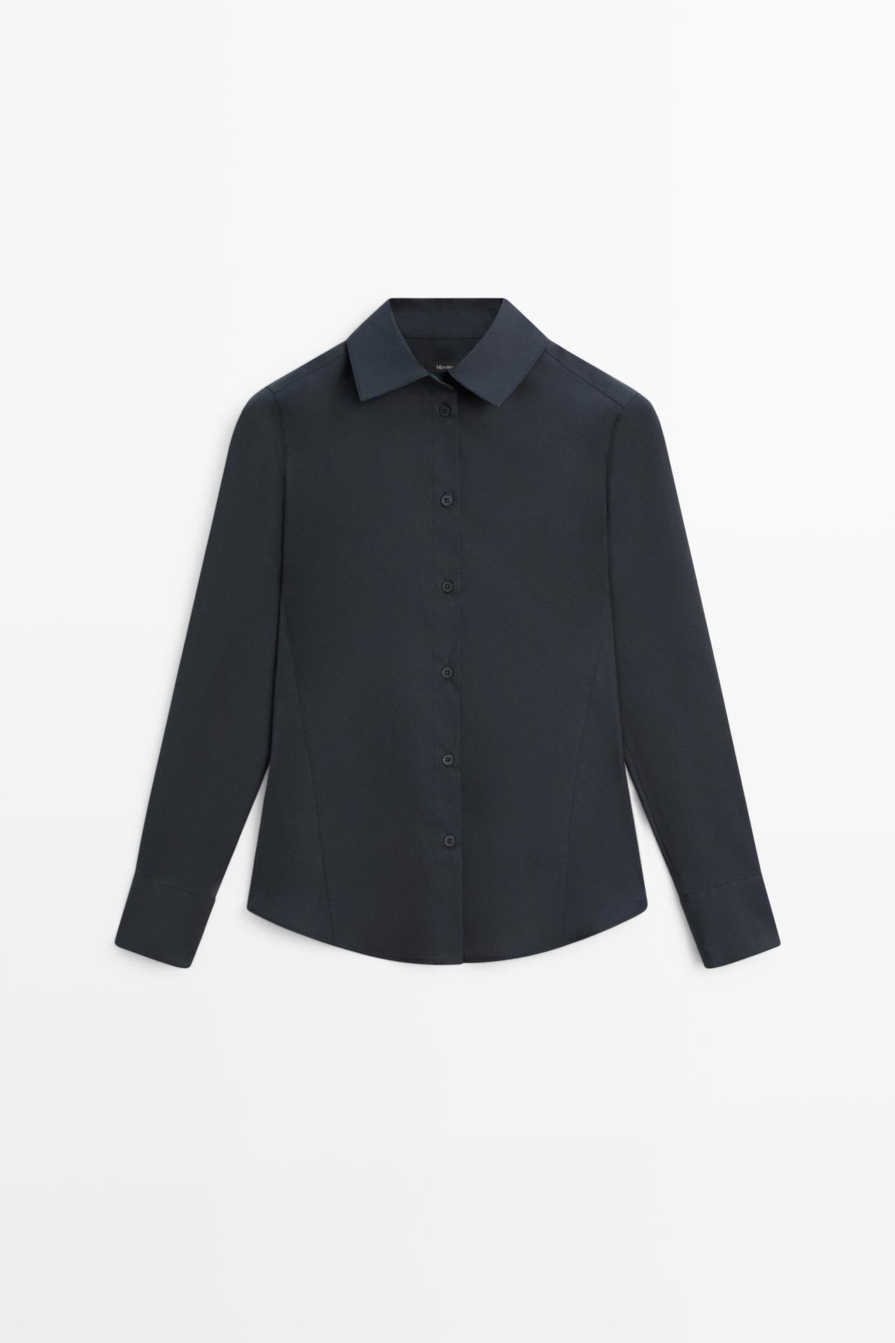 Cotton blend poplin shirt — NAVY BLUE