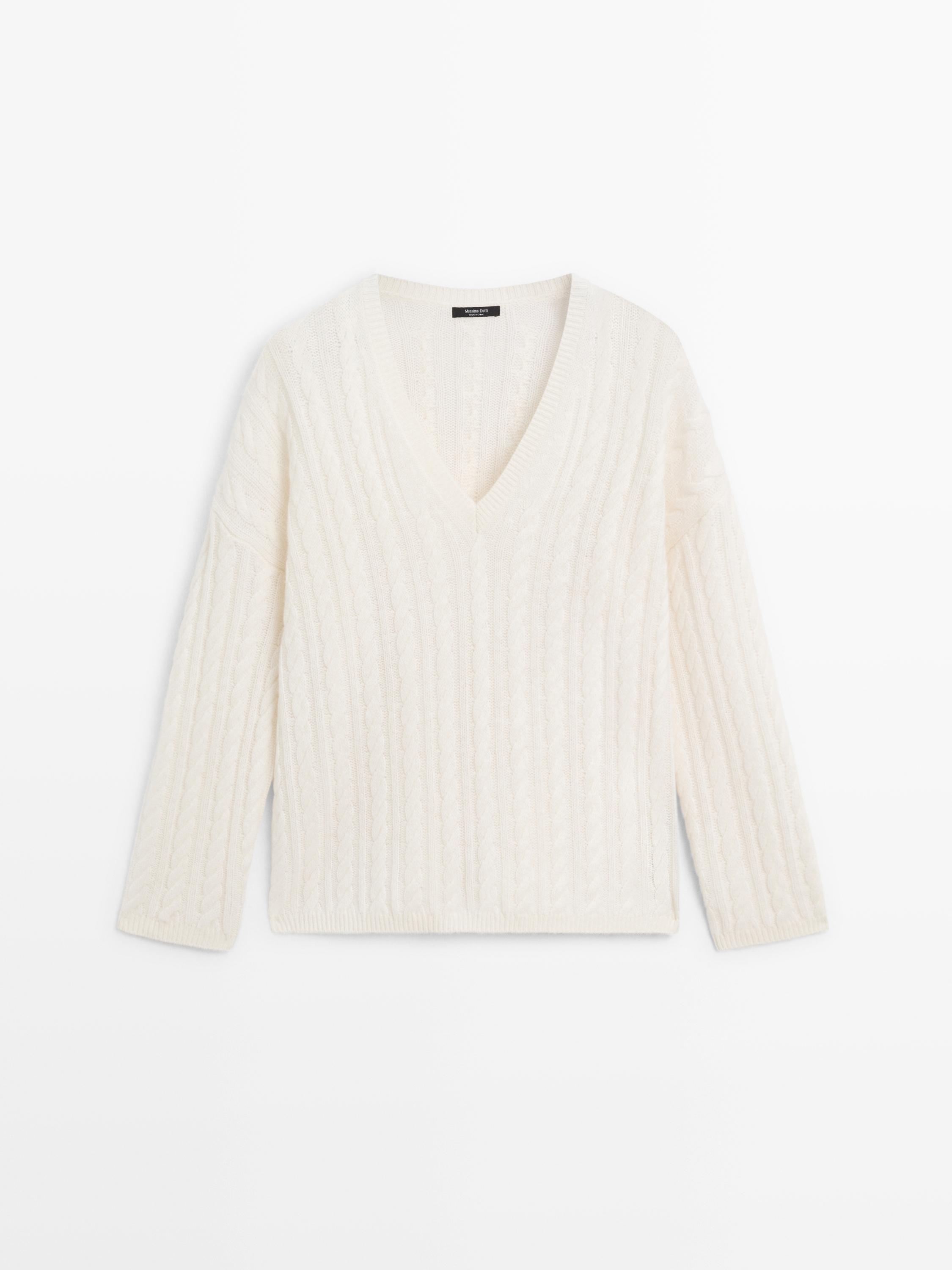 Cable-knit V-neck sweater