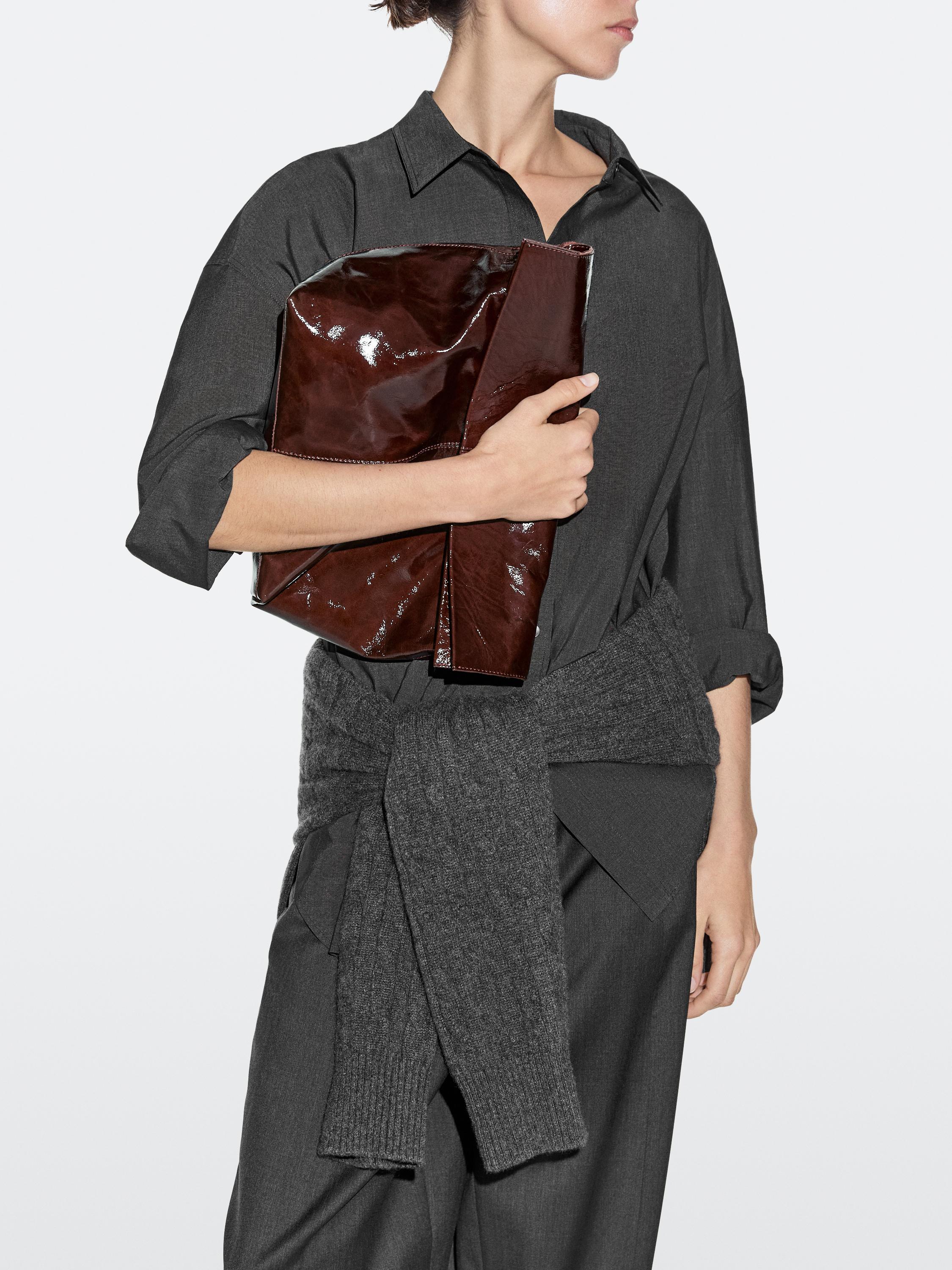 Crackled nappa leather flap bag — BROWN MARL