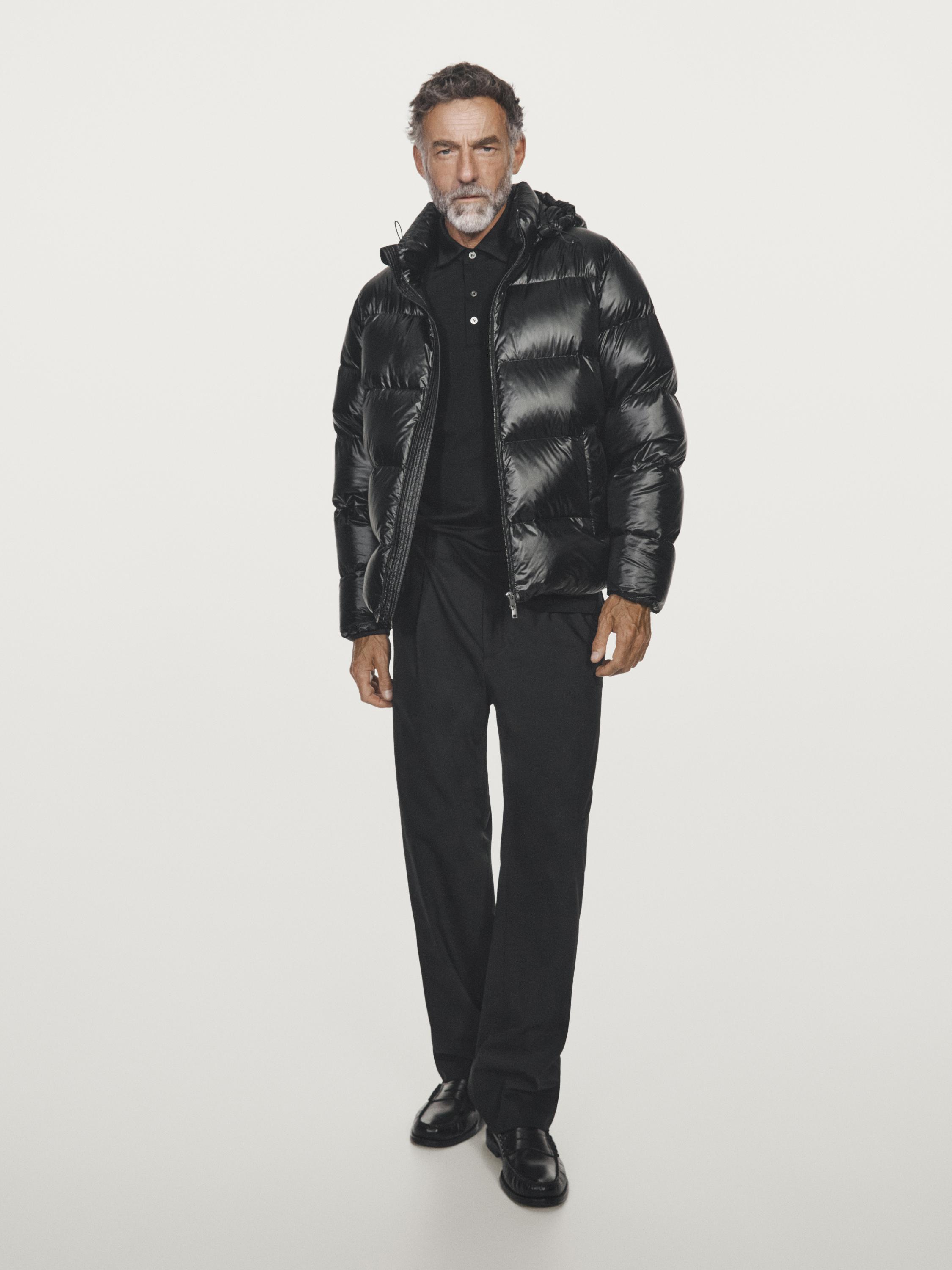 Water-repellent satin puffer jacket