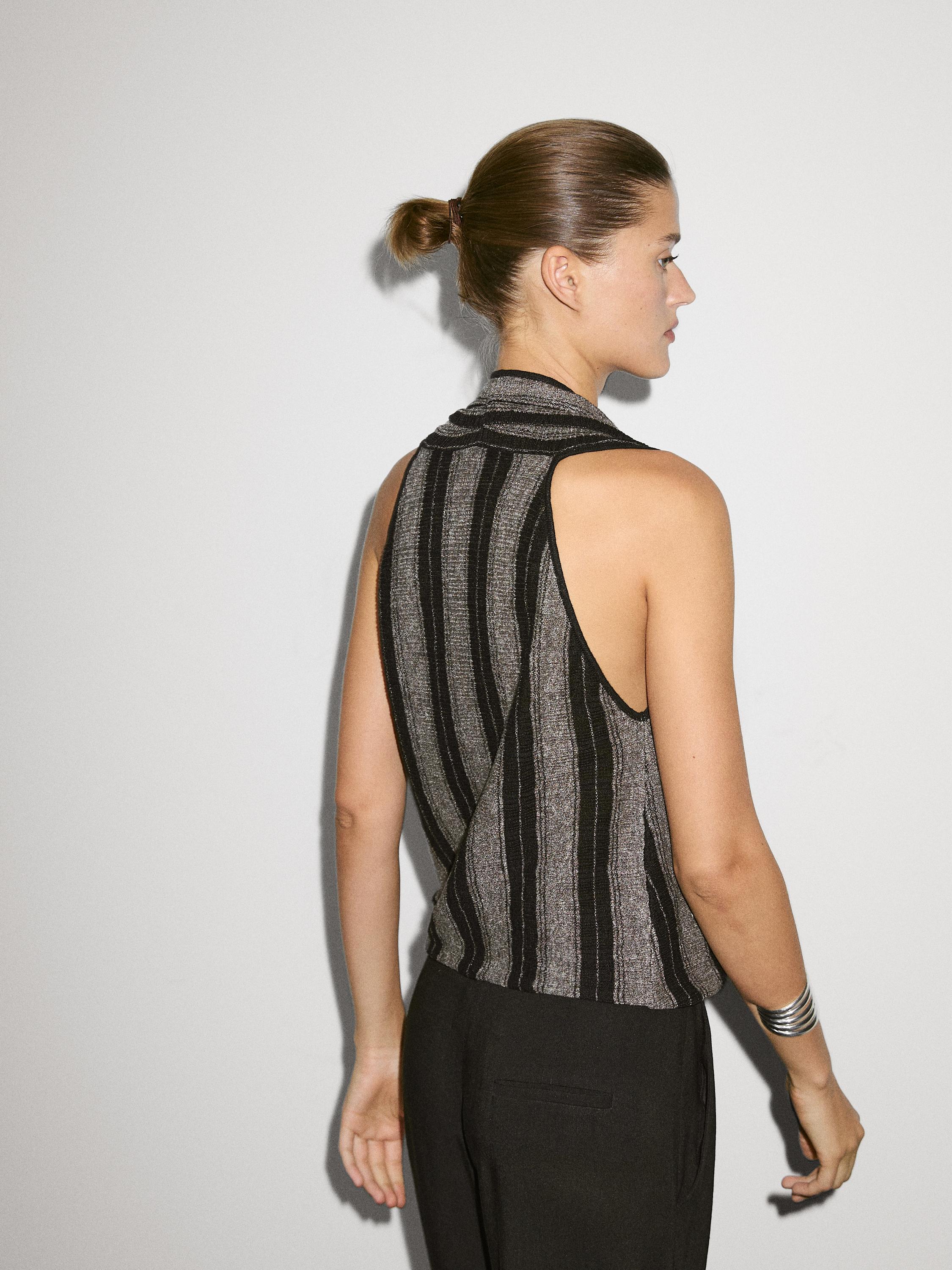 Linen blend knit crossover halter top
