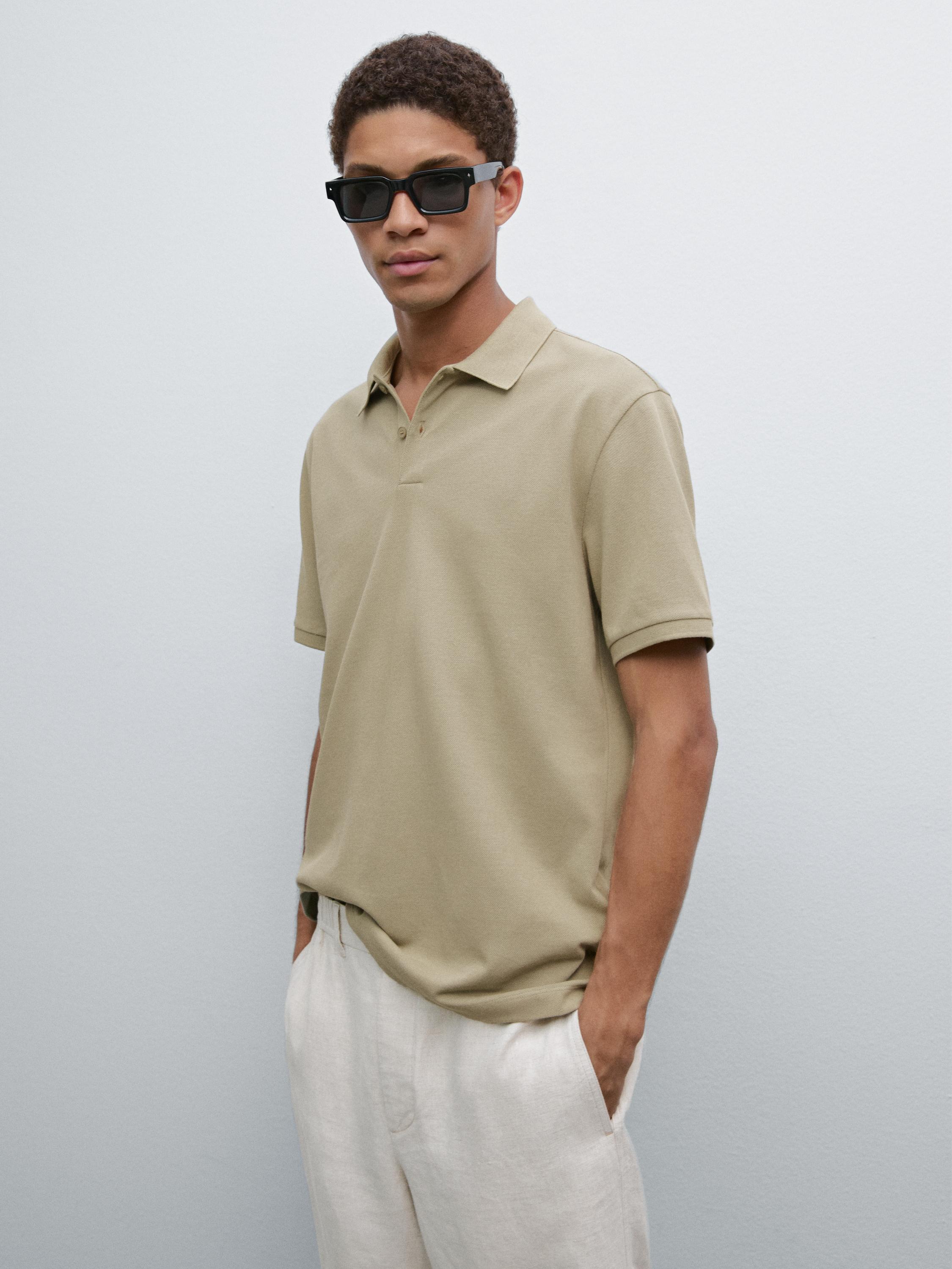 Micro textured piqué cotton polo shirt