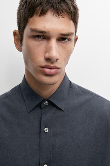 100% cotton regular fit melange twill shirt — NAVY BLUE 8