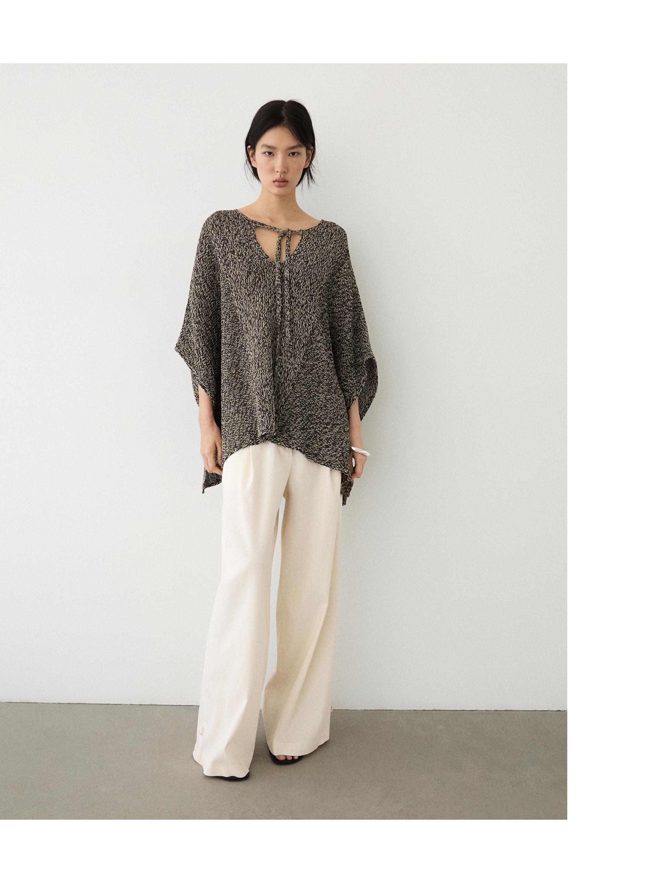 Cotton blend knit cape — BROWN