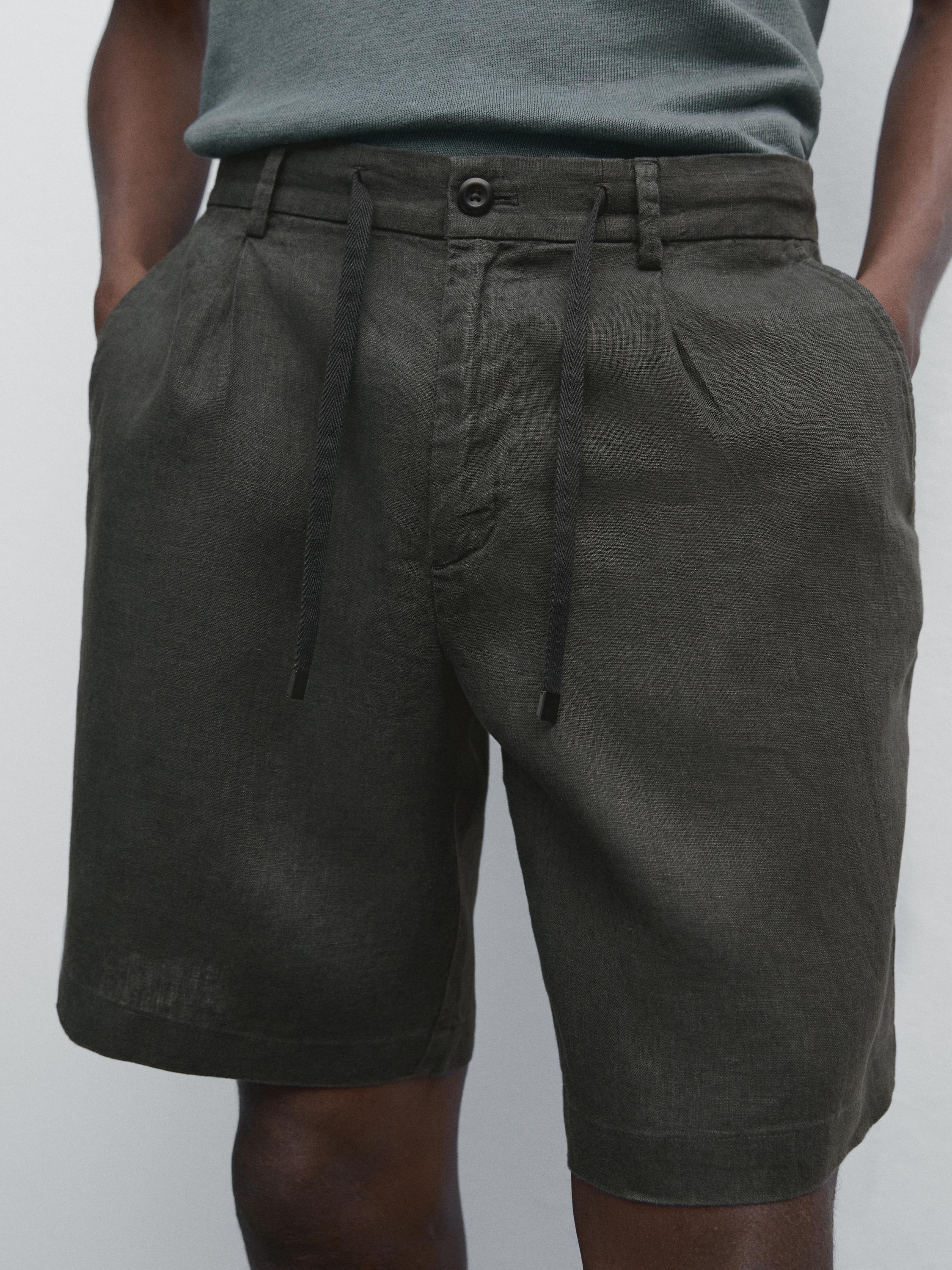 100% linen semi-jogger fit Bermuda shorts
