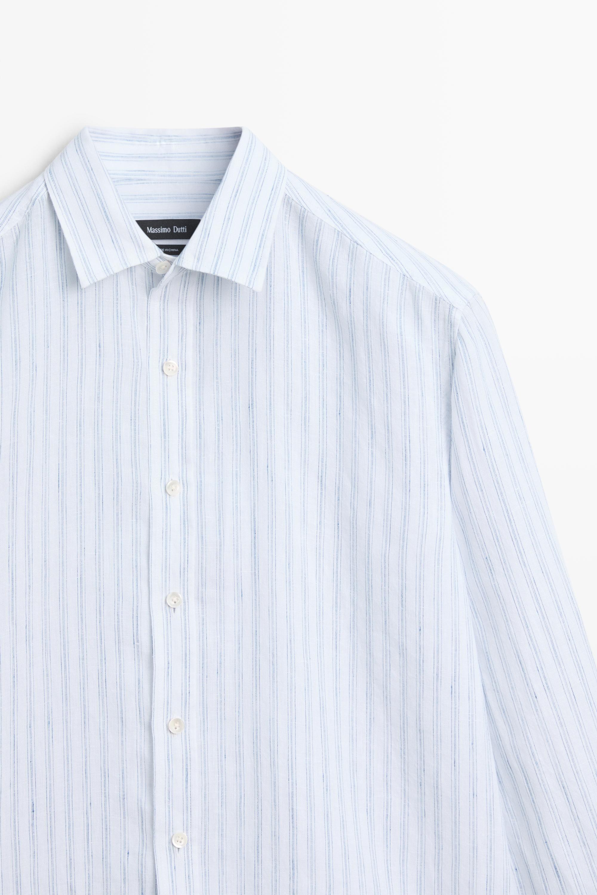 Extra-fine 100% linen striped shirt — Sky blue
