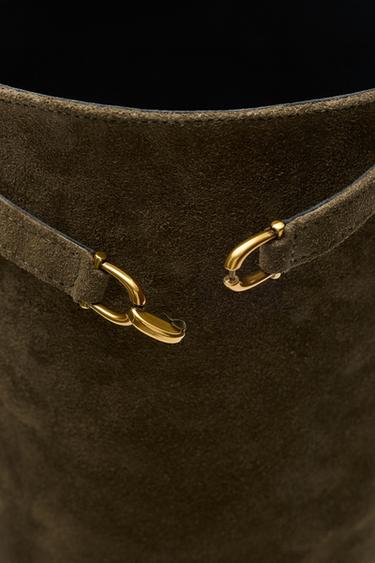 Oiled split suede riding boot — KHAKI 6