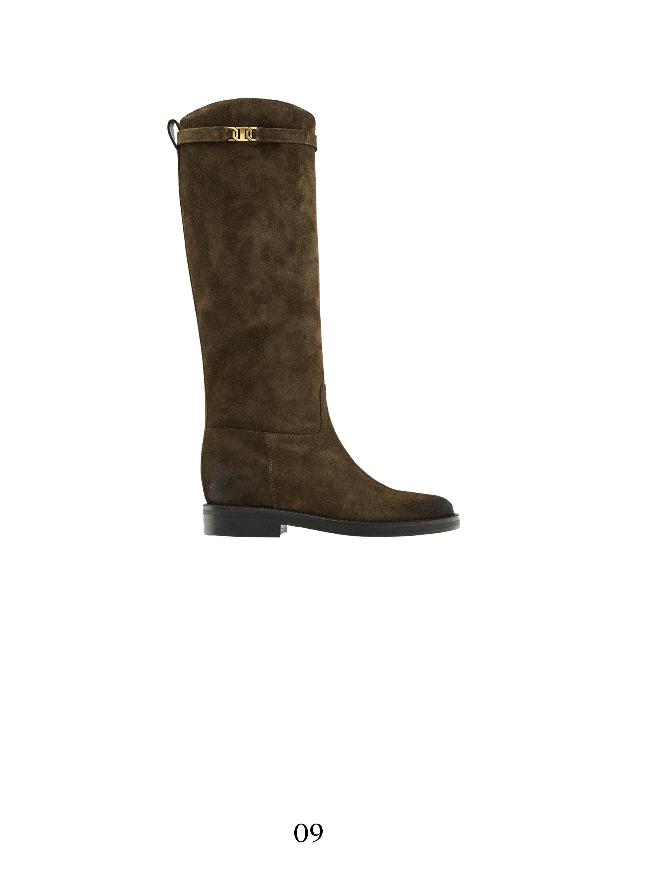 Oiled split suede riding boots — KHAKI