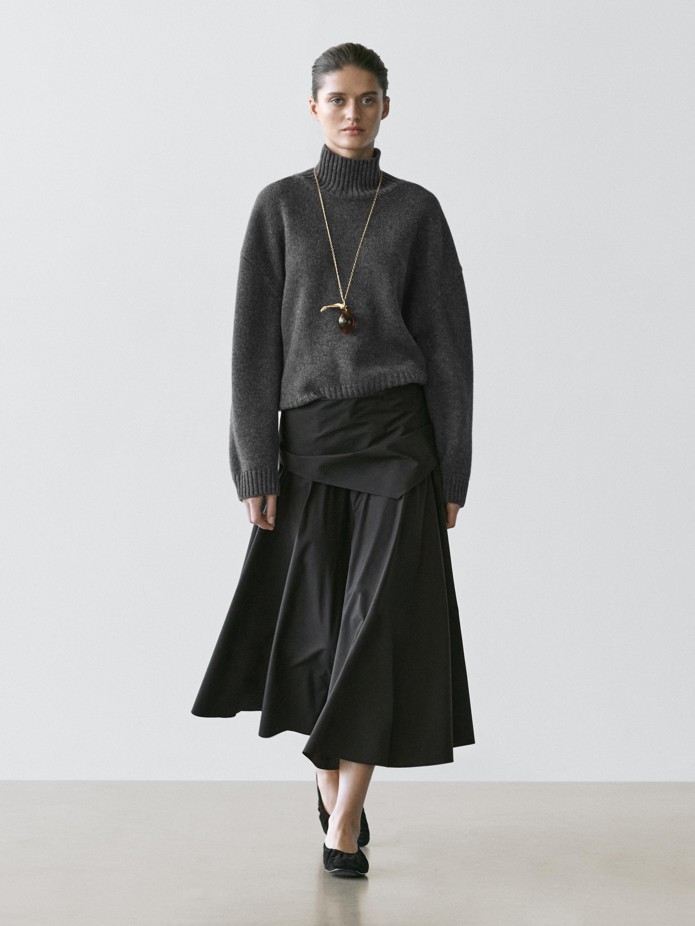 Midi skirt with scarf detail — BLACK