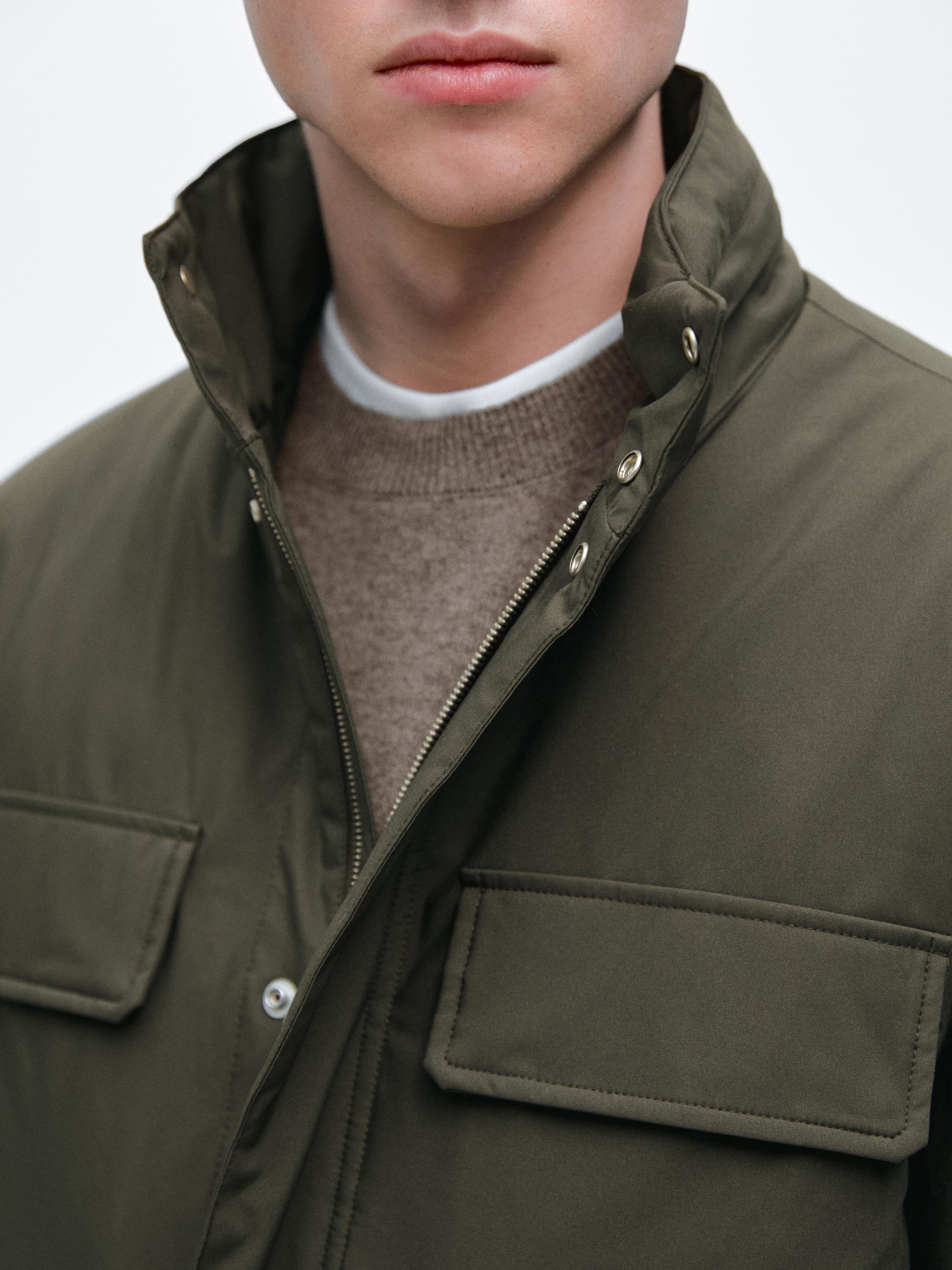 Water-repellent puffer jacket with pockets — BROWN