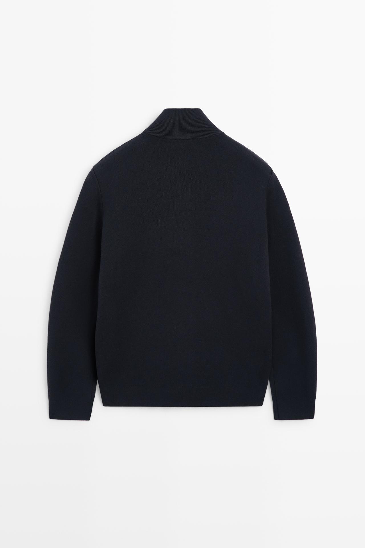 Blended fabric stand-collar cardigan — NAVY BLUE
