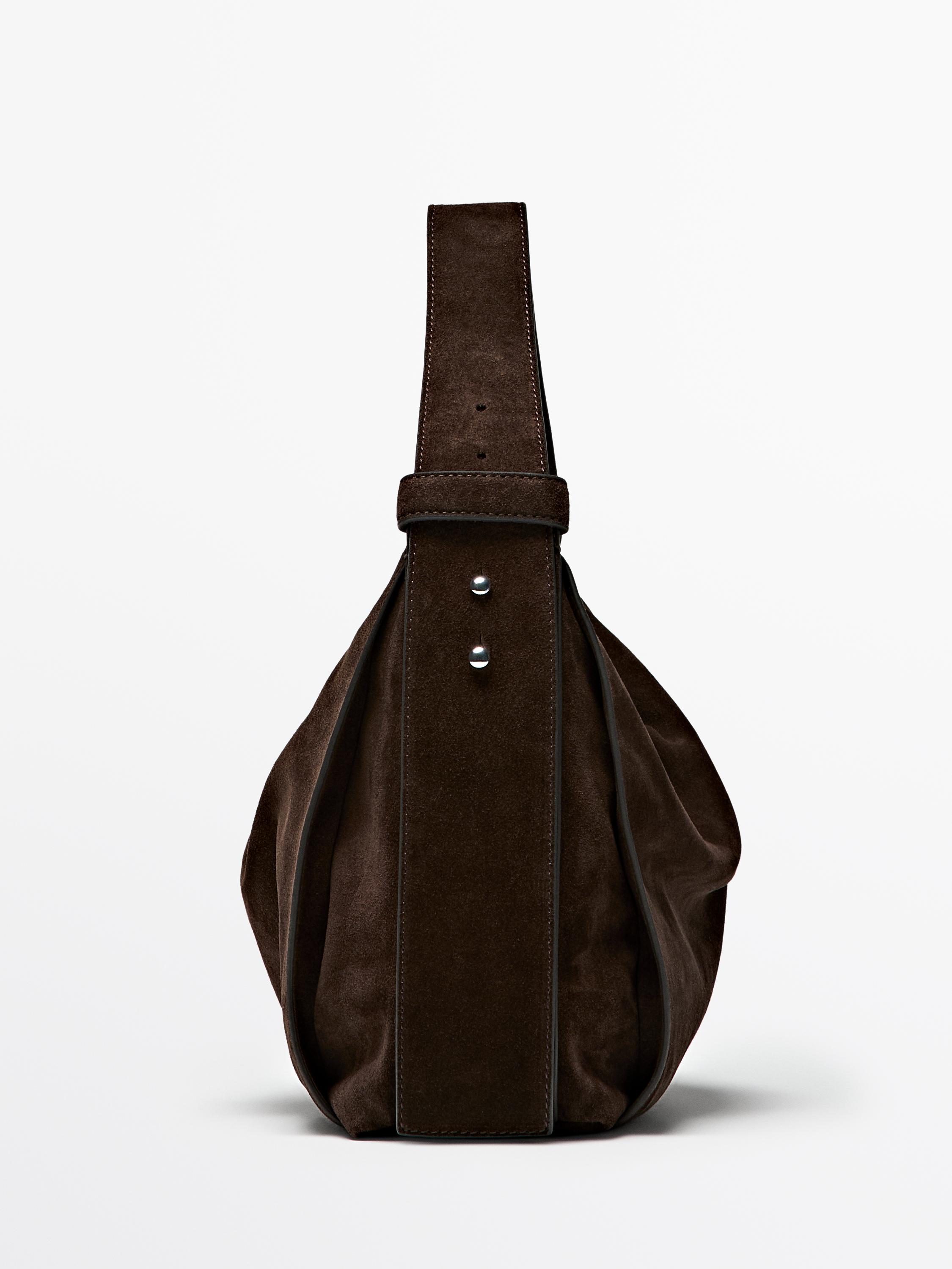 Grand sac porté épaule en croûte de cuir
