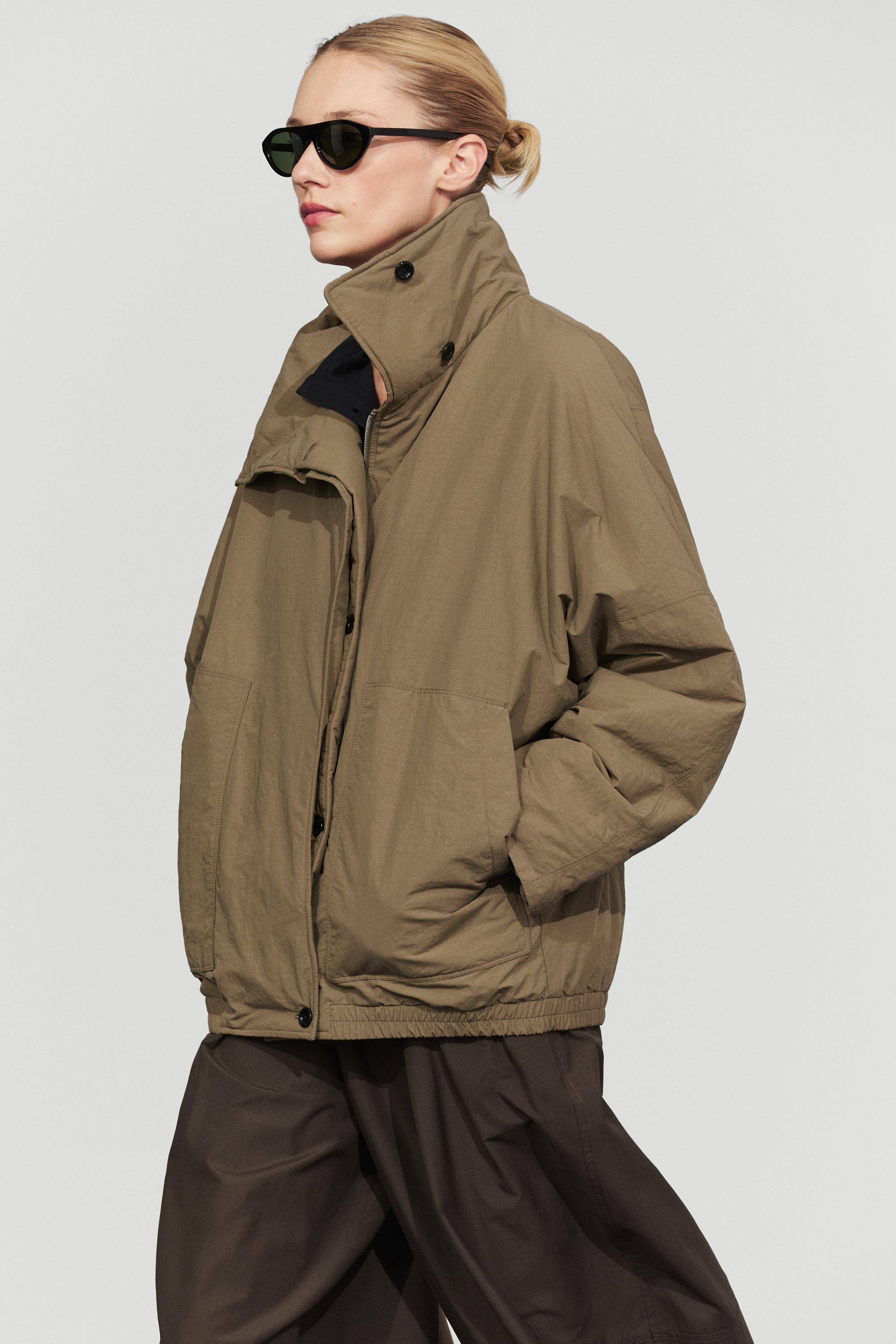 Quilted bomber jacket with scarf — CAMEL