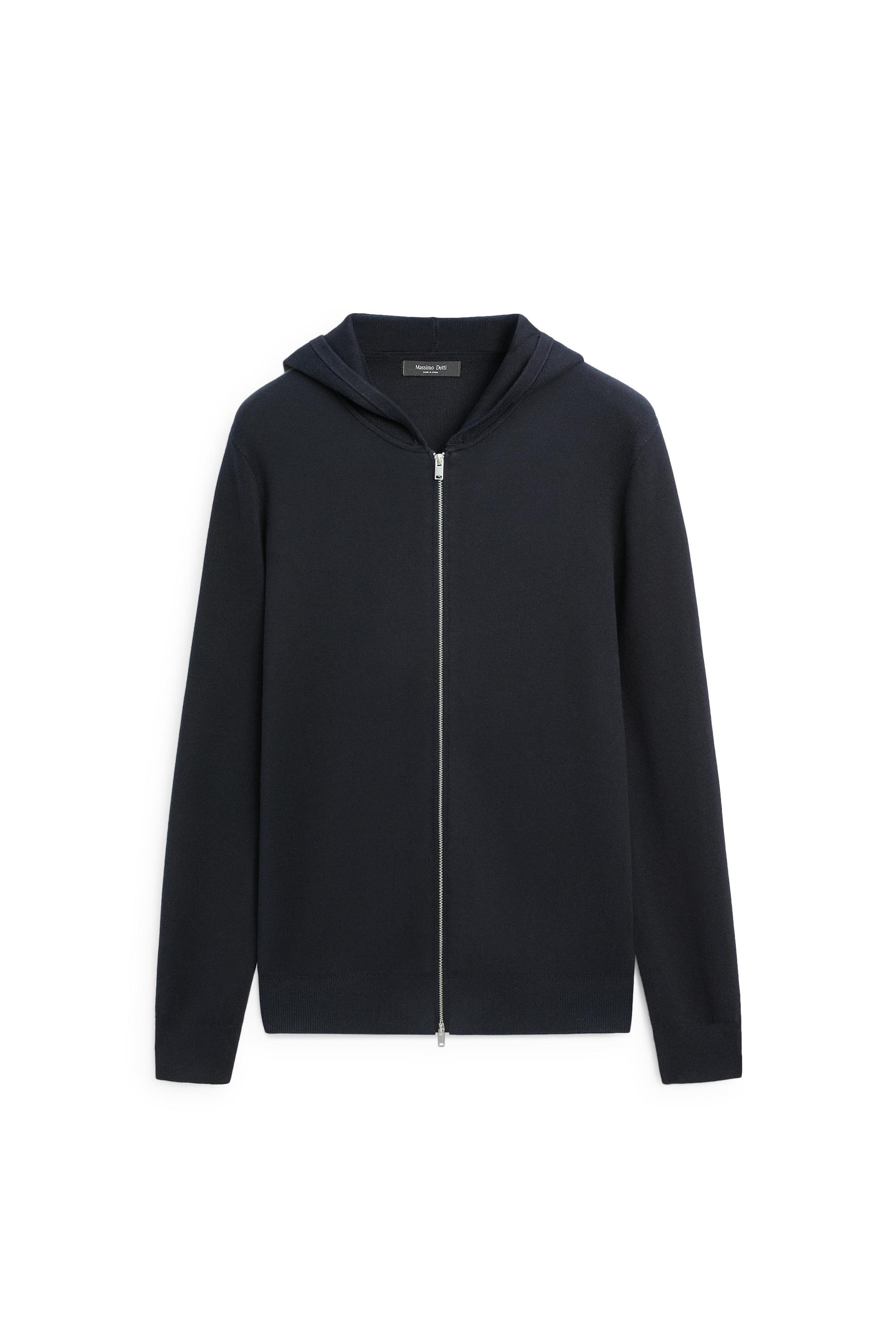 100% cotton hooded knit cardigan — NAVY BLUE