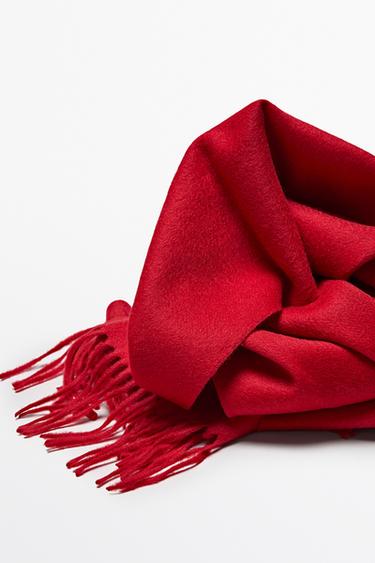Wool blend scarf with fringing — RED 4