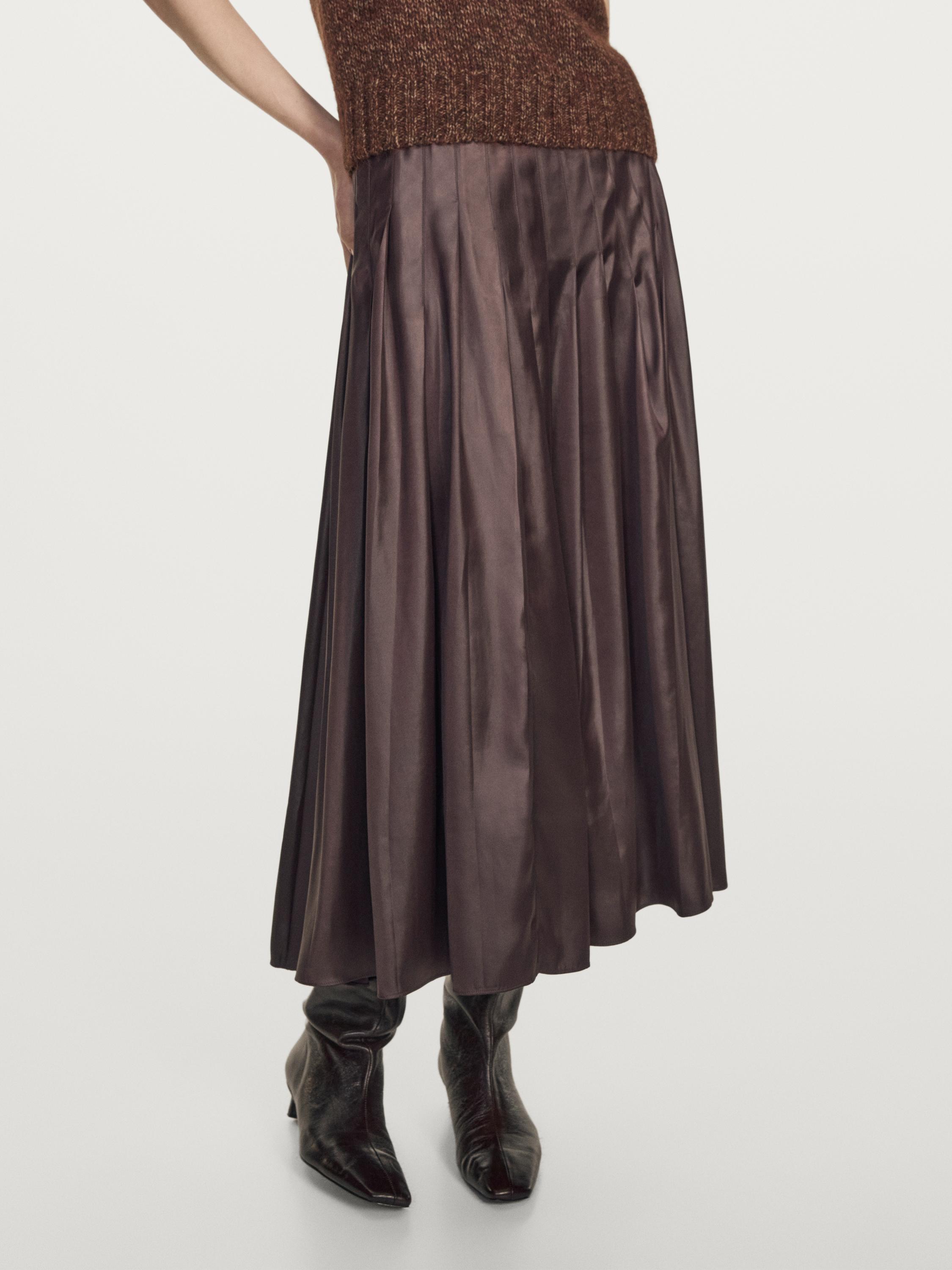 Pintuck midi skirt with waxed finish