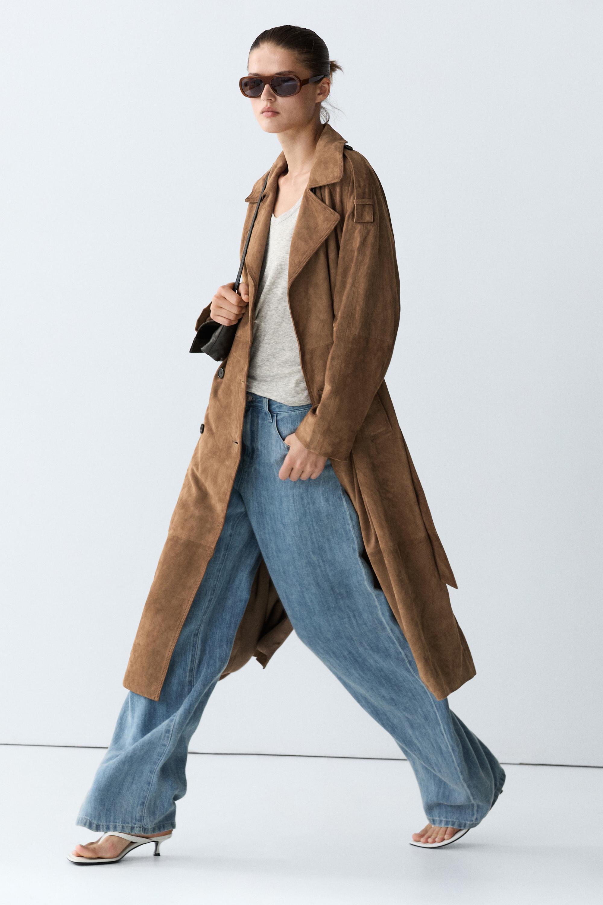 Long suede leather trench coat — Washed