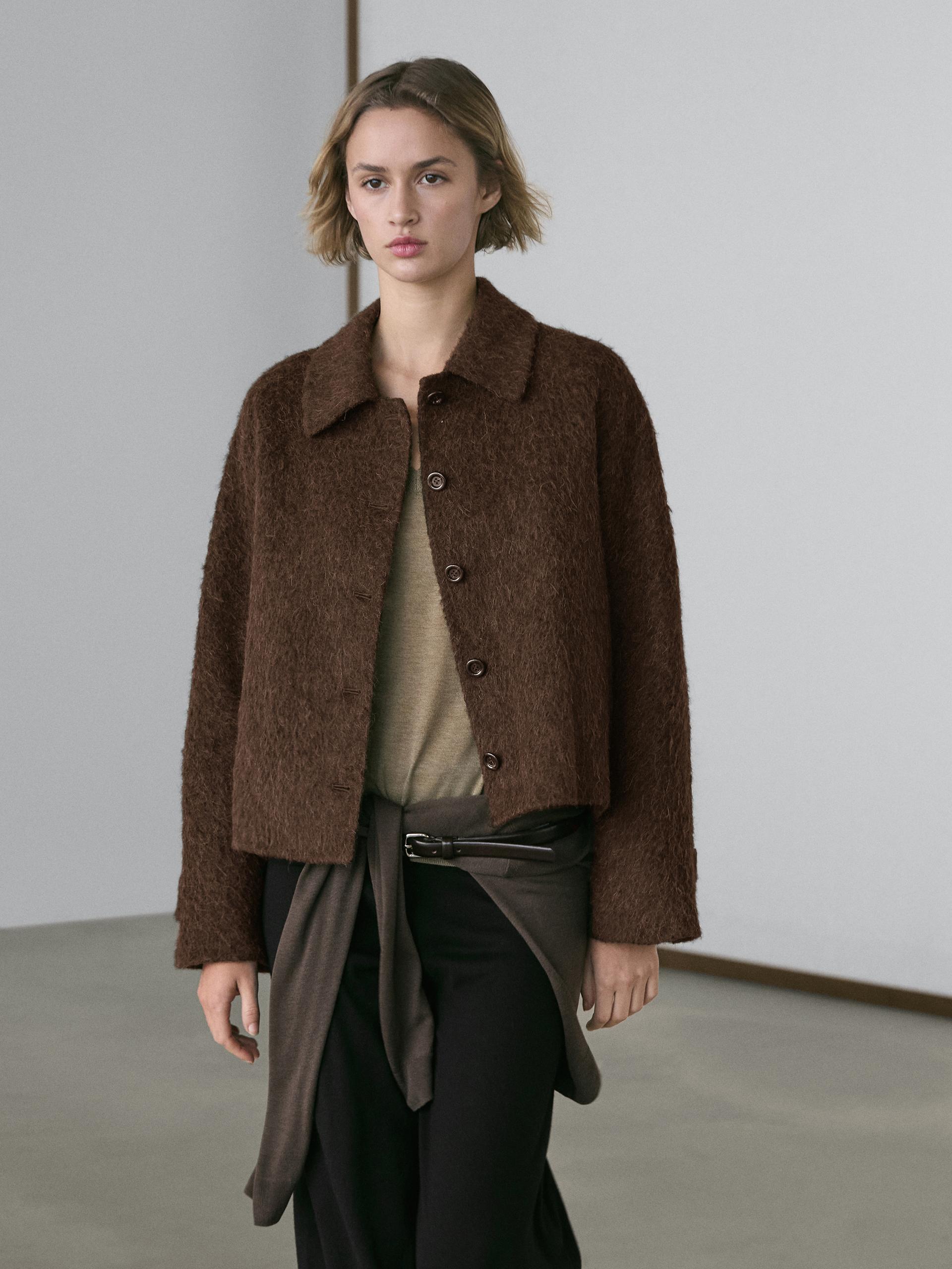 Giacca Con Colletto Chemisier In Lana E Alpaca - Verde - Xs - Massimo Dutti - Femminile