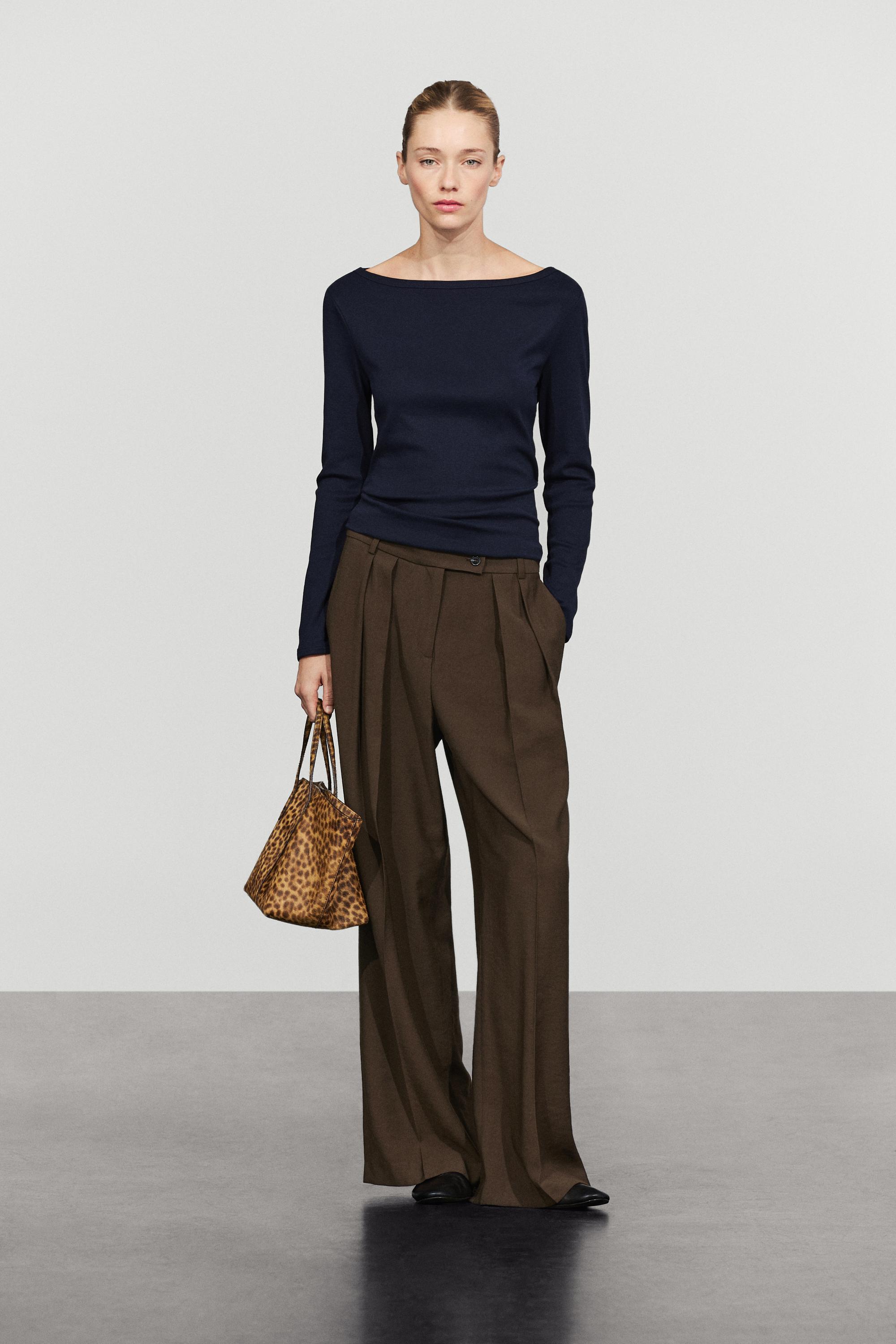 Wide-leg pants with pleats — Chocolate