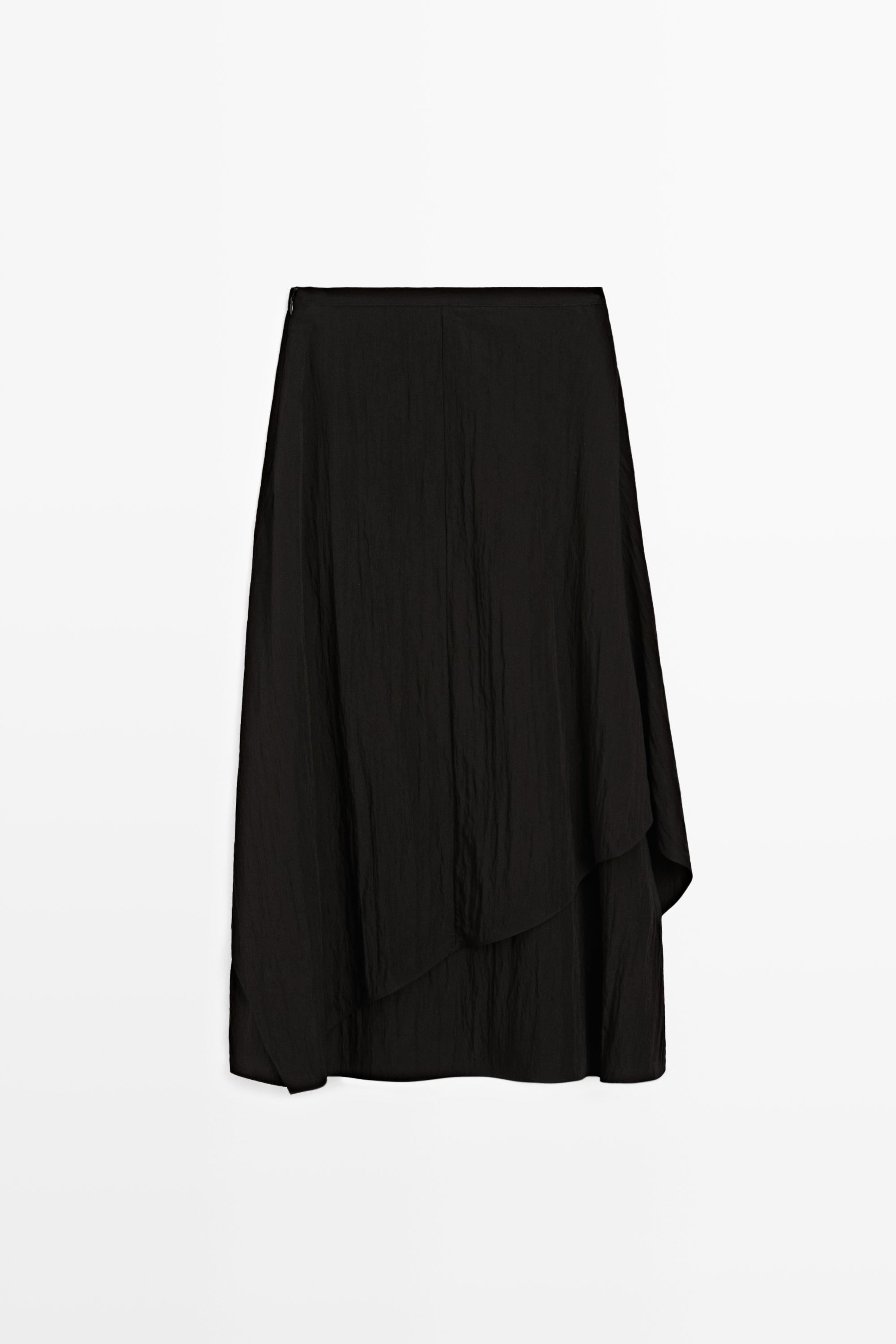 Flowing asymmetrical panel midi skirt — BLACK