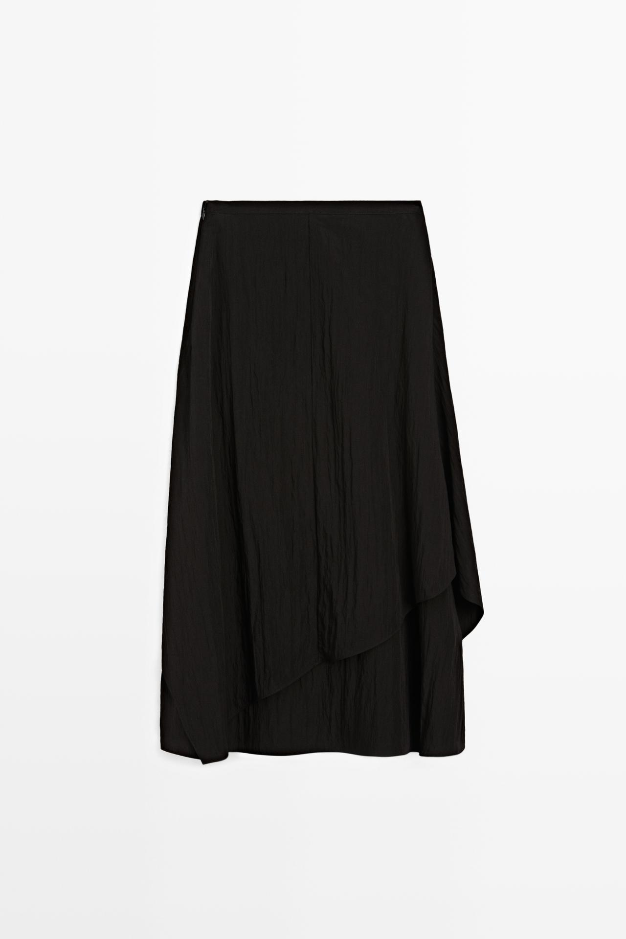 Flowing asymmetrical panel midi skirt — BLACK