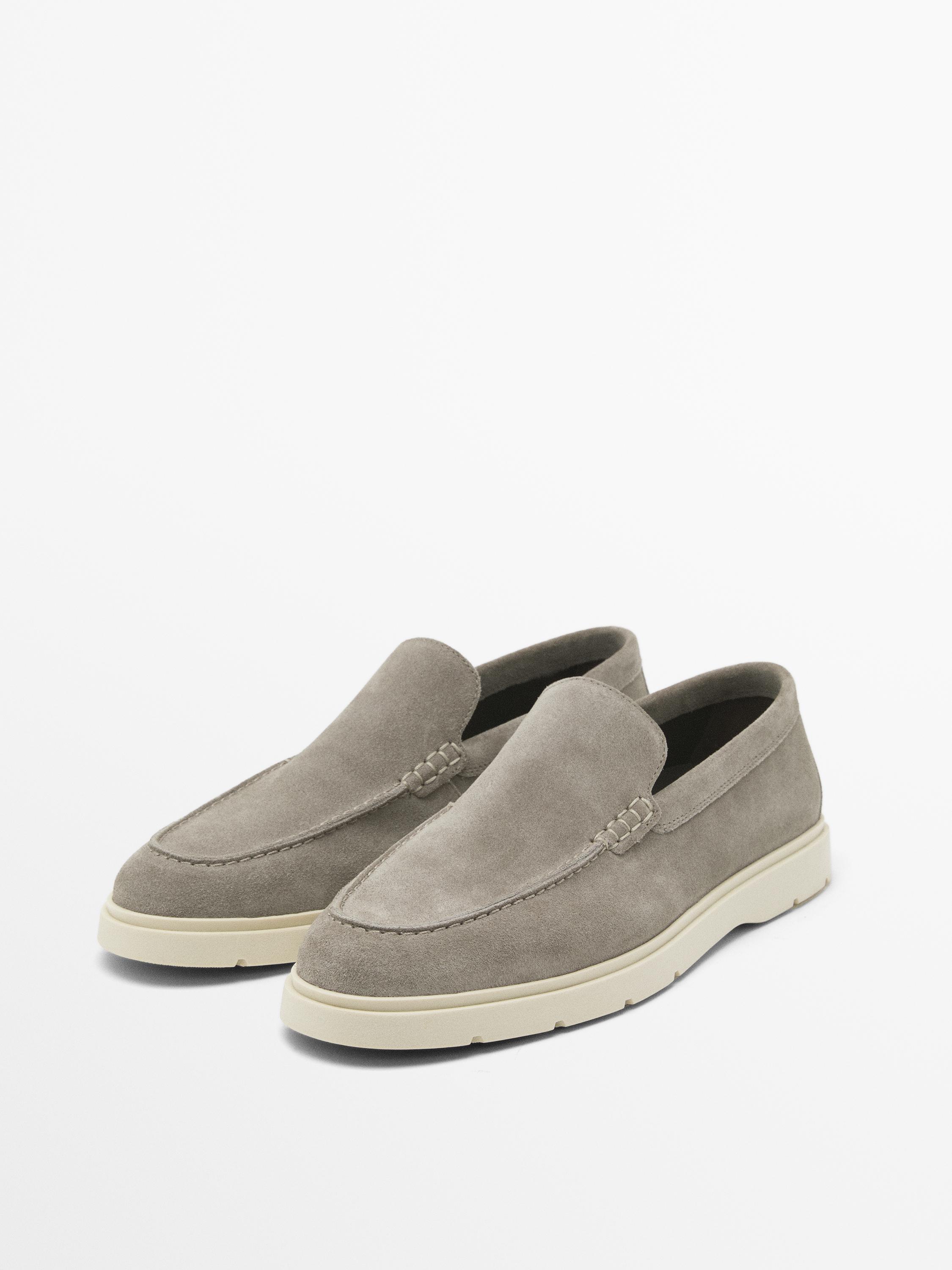 Grey split suede loafers