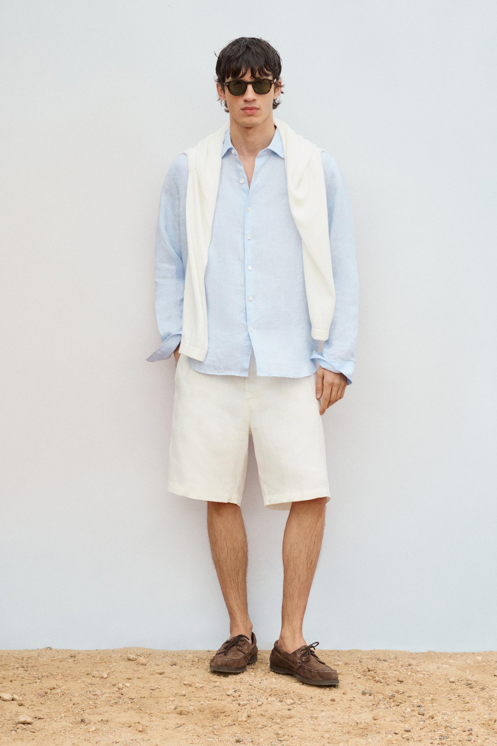 100% linen short Bermuda shorts — SAND