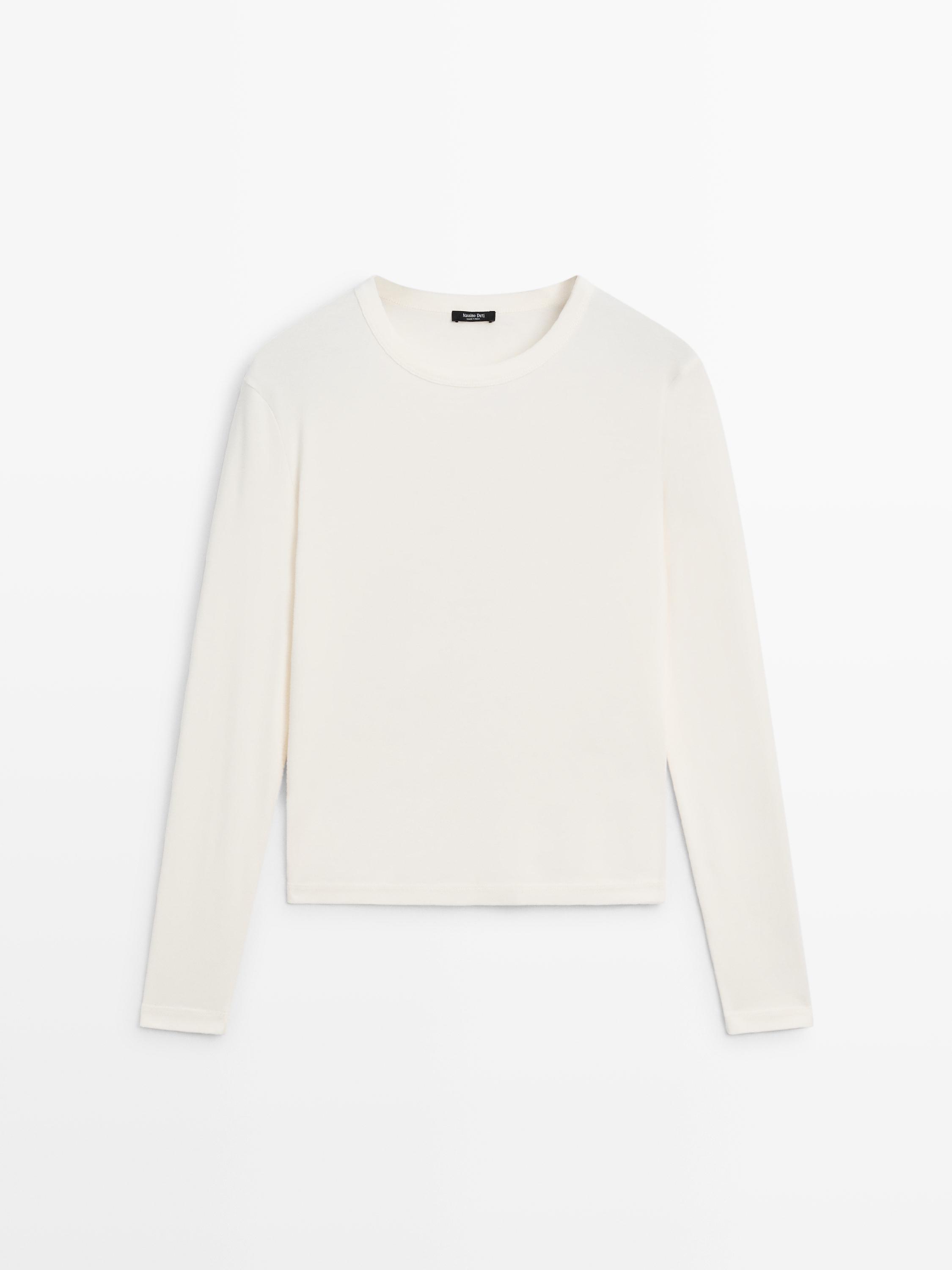 Ribbed long sleeve melange T-shirt — CREAM