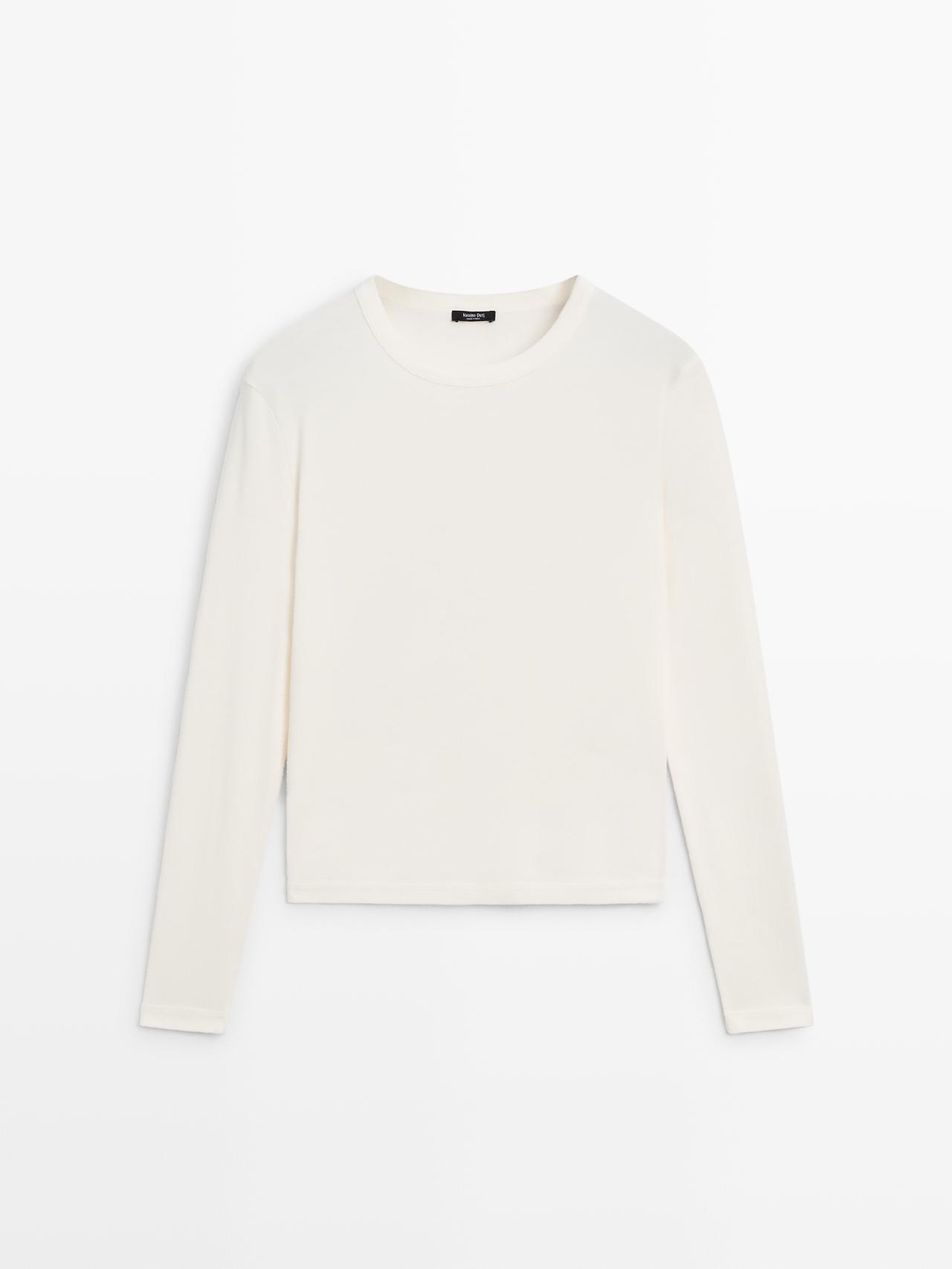 Massimo Dutti - Dame - Langærmet T-Shirt I Ribstof Med Melange - Råhvid - L