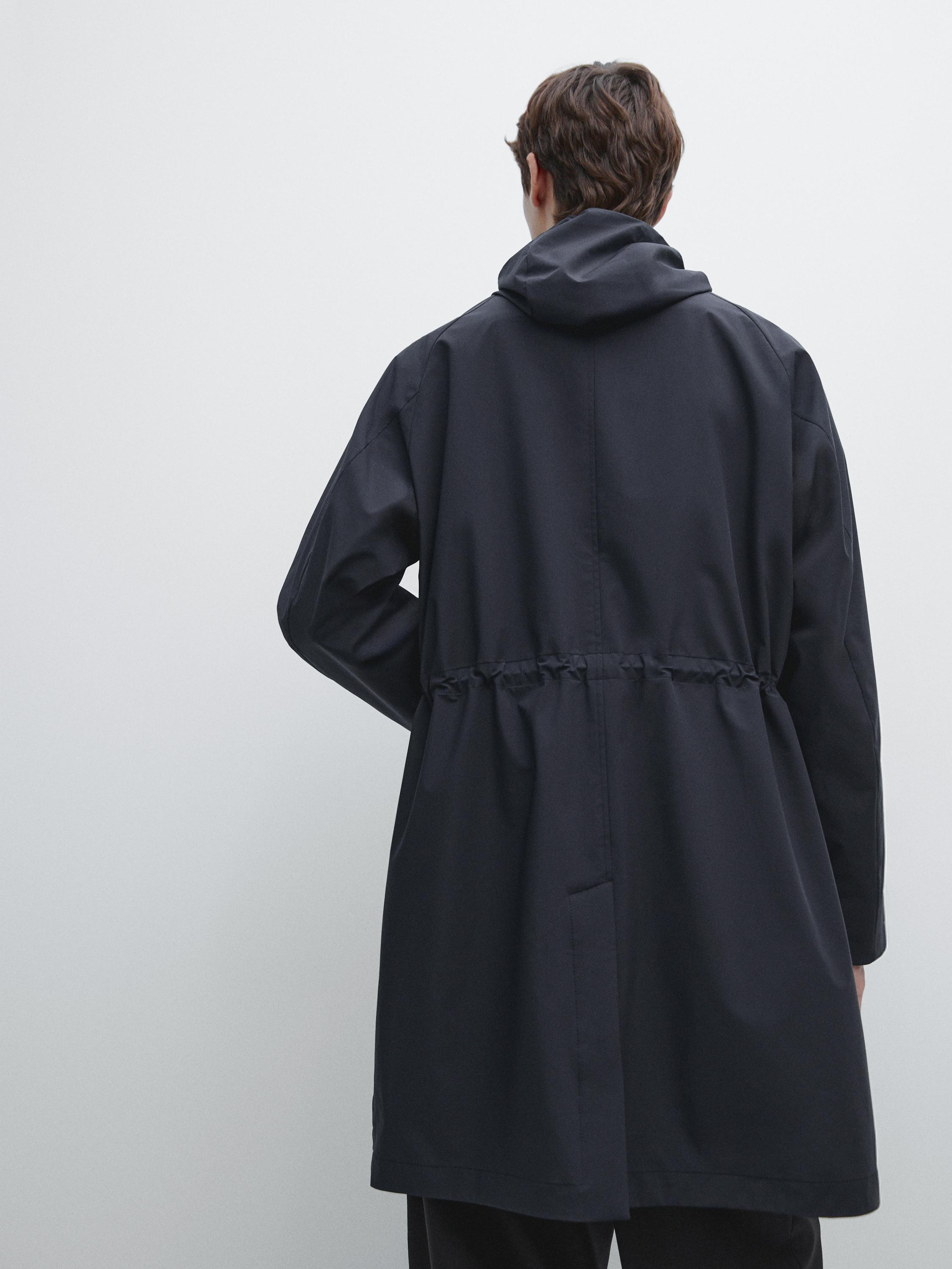 Long hooded parka — NAVY BLUE