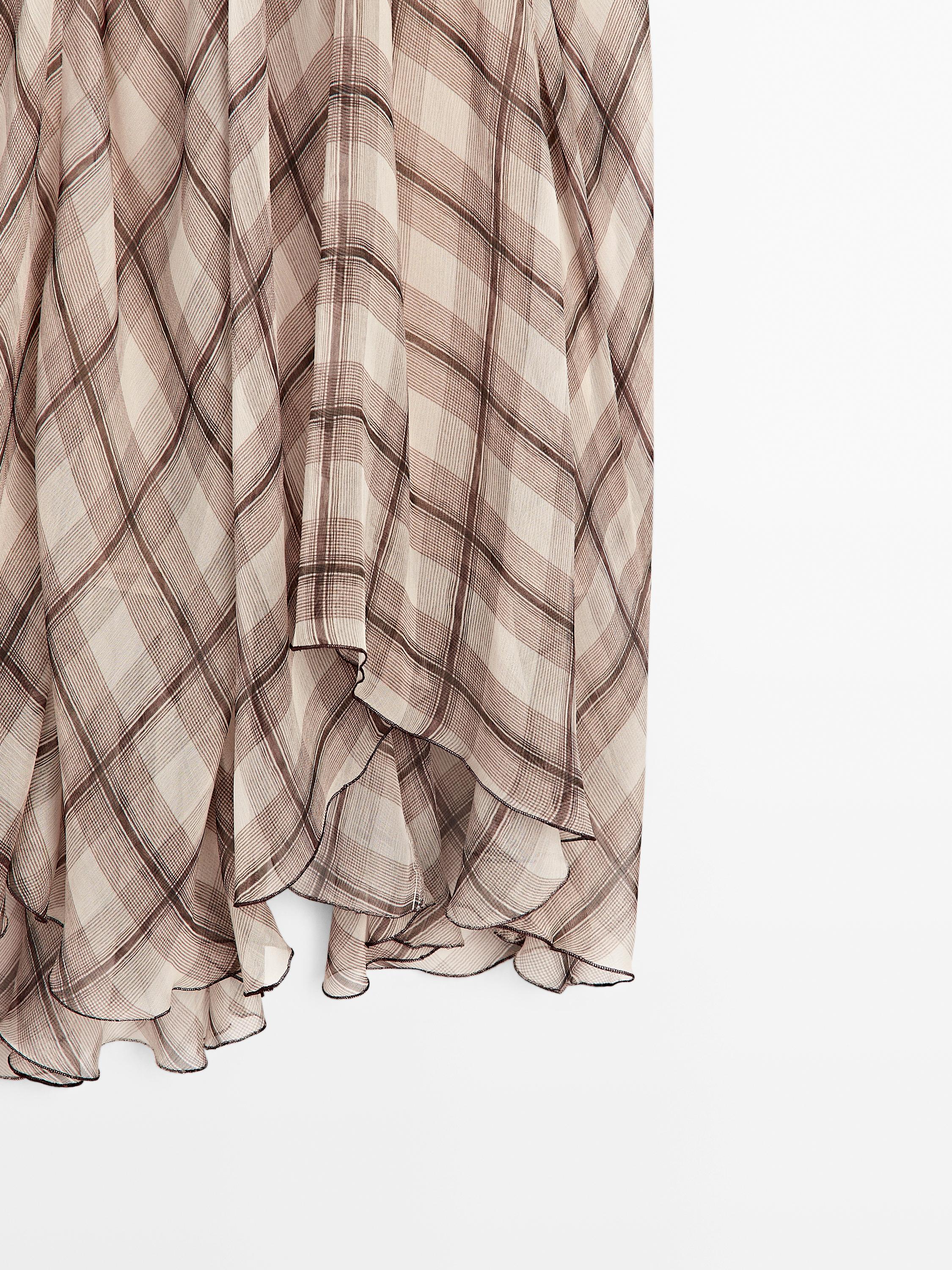 Flowing check midi skirt · Chocolate · Sunglasses | Massimo