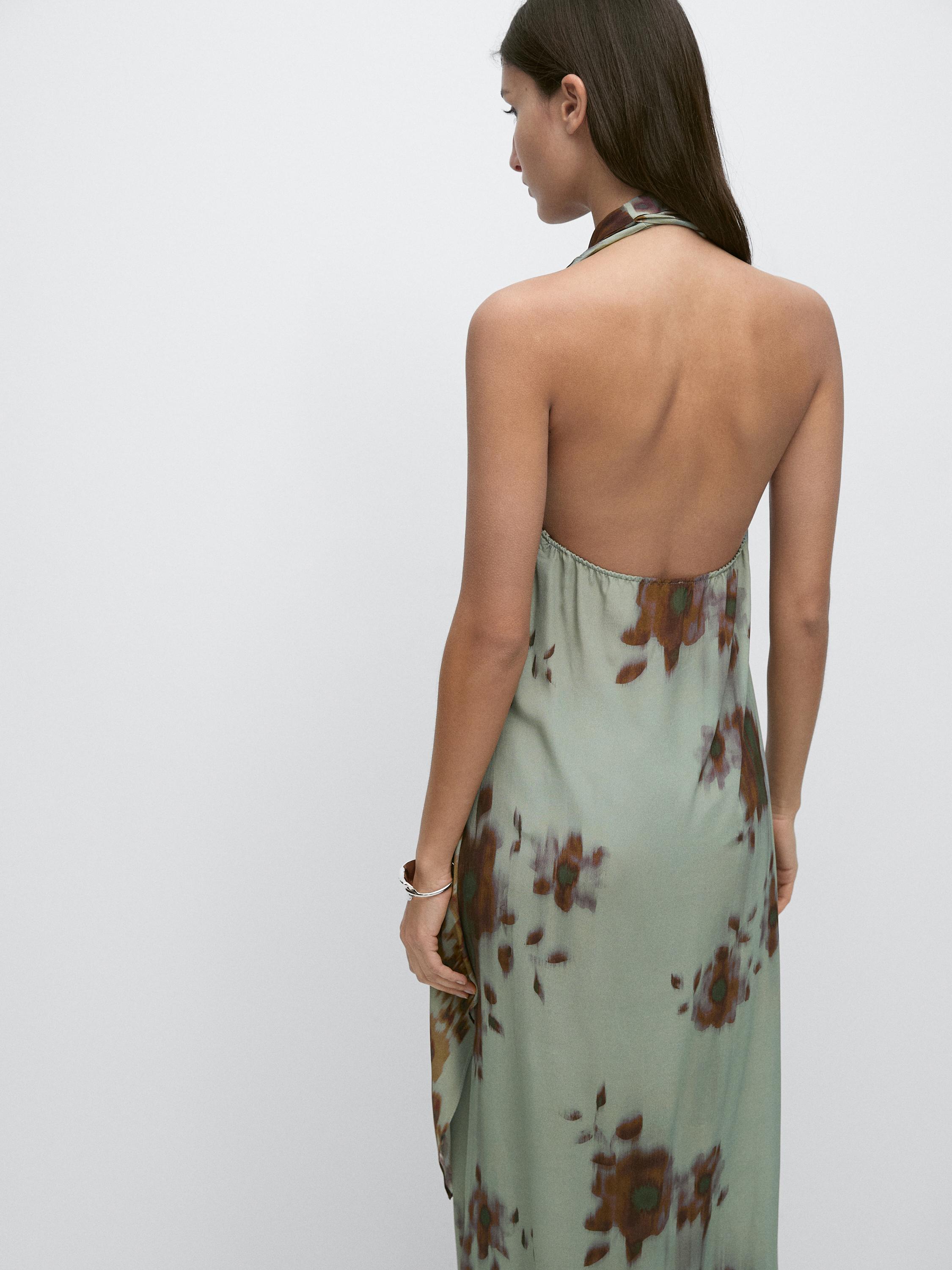 Printed halter midi dress - AQUAMARINE Printed halter midi dress - AQUAMARINE