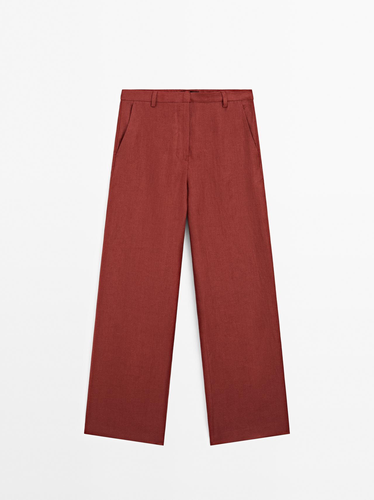 Massimo Dutti - Dame - Bukser I 100 % Hør Med Blødt Fald - Mørkerød - 38