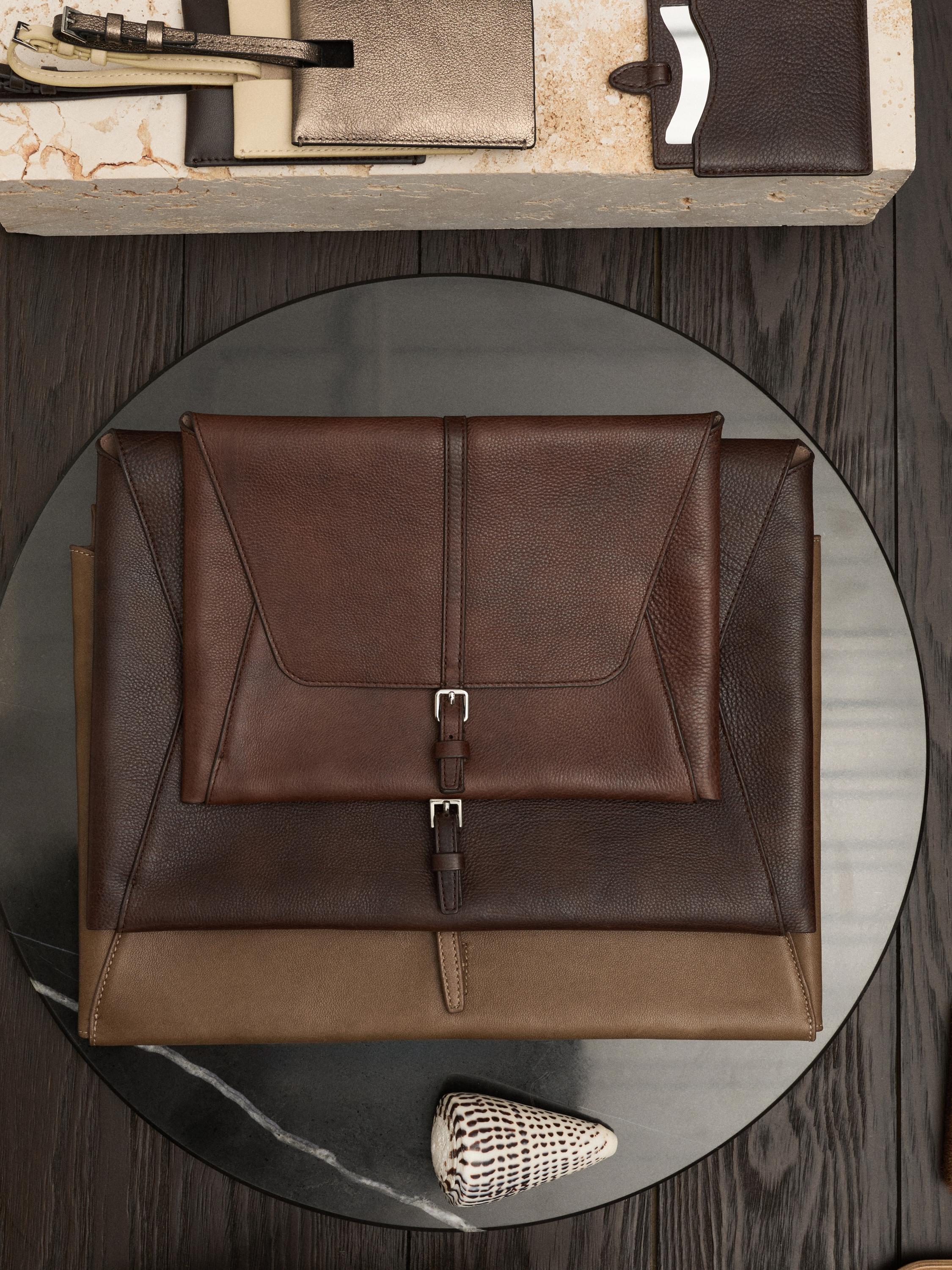 Nappa leather tech accessory case — BROWN