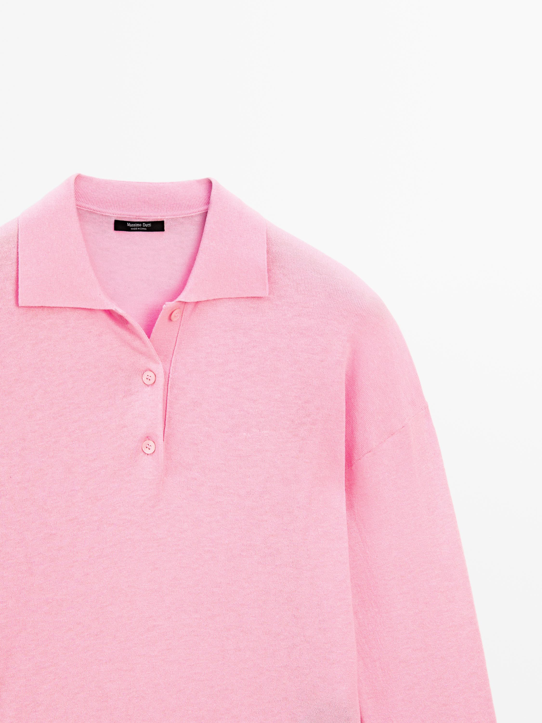 Cotton blend knit polo sweater