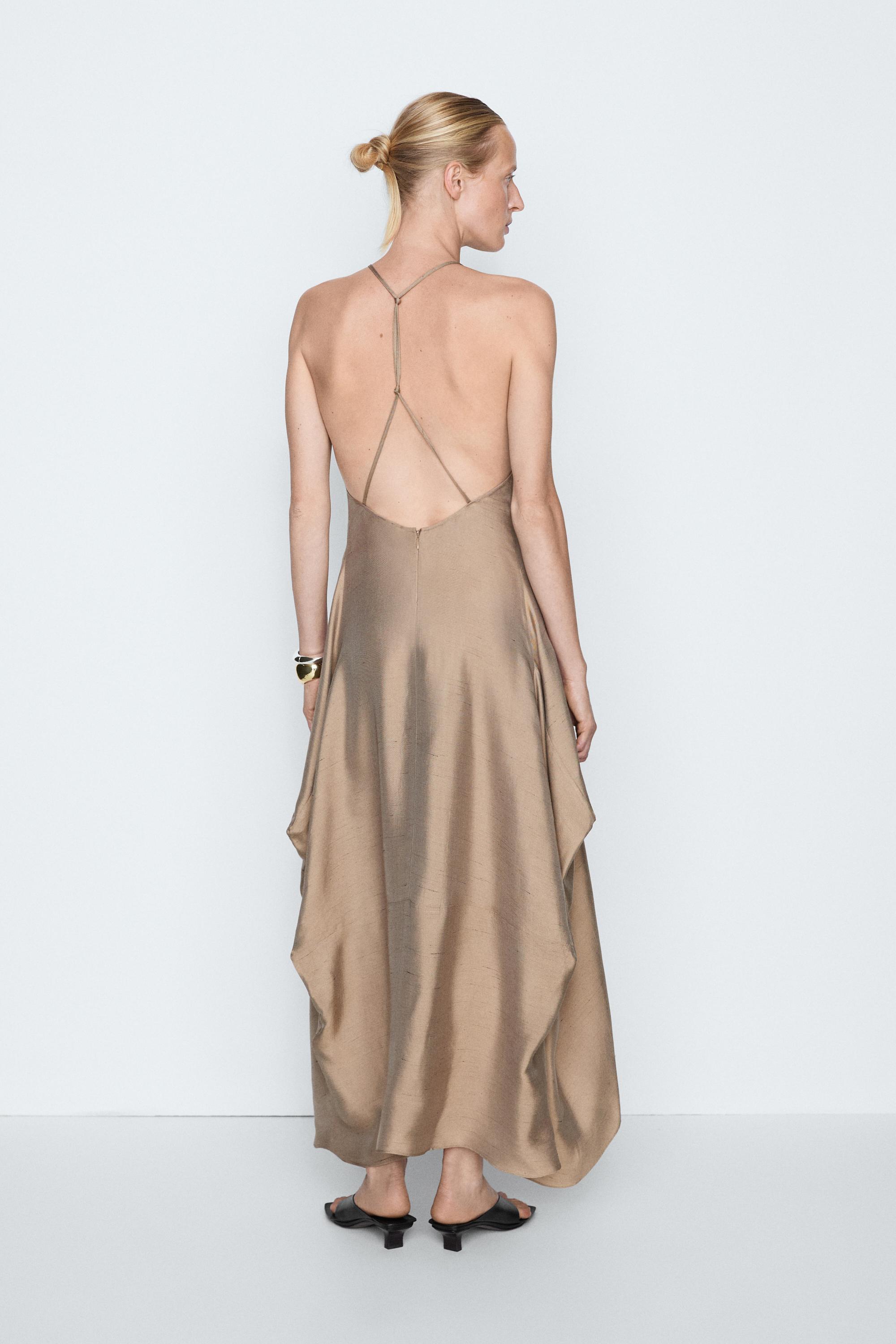 Satin halter flowing dress - STUDIO — BROWN