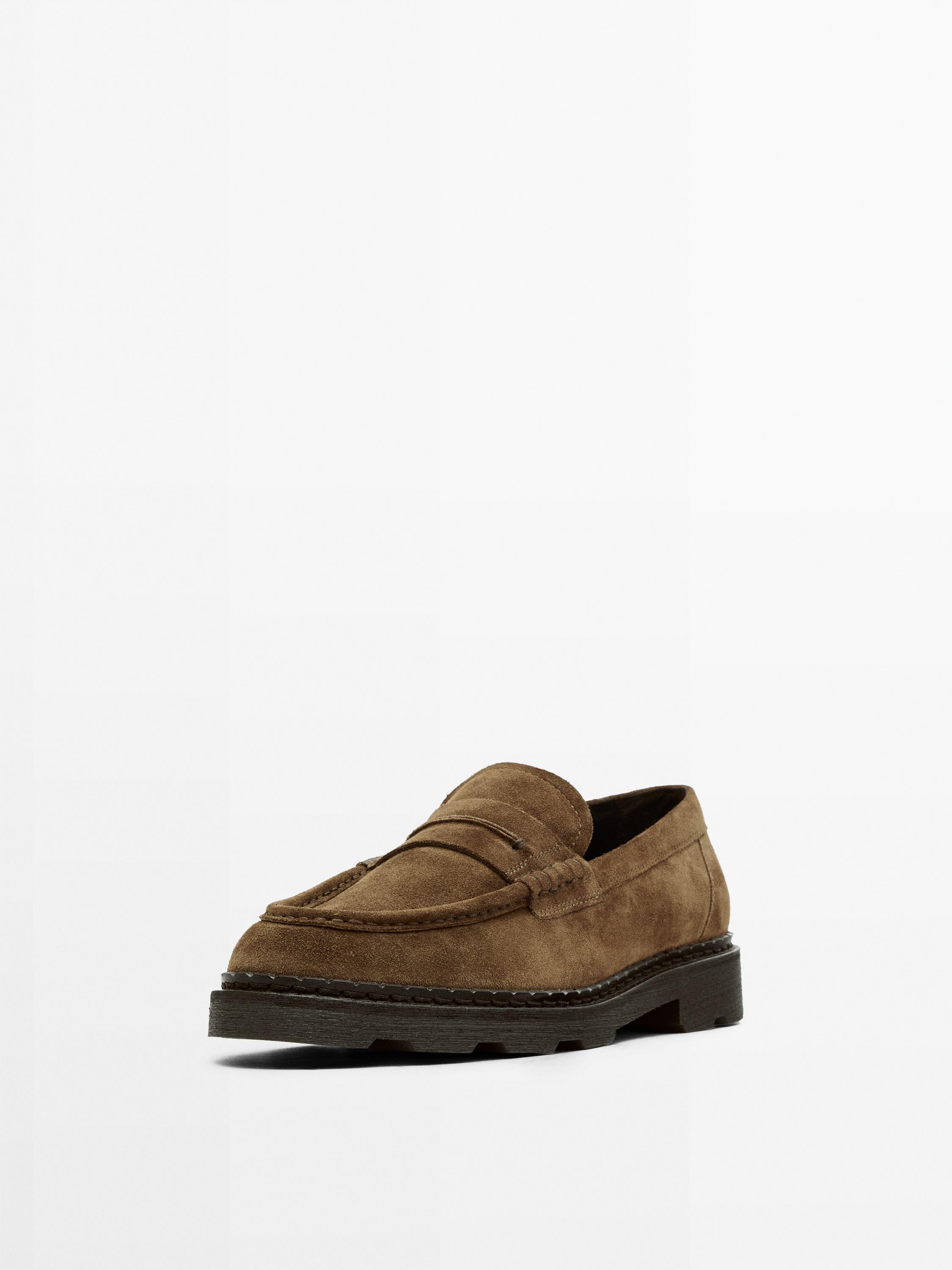 Leather track-sole loafers with penny strap — BROWN