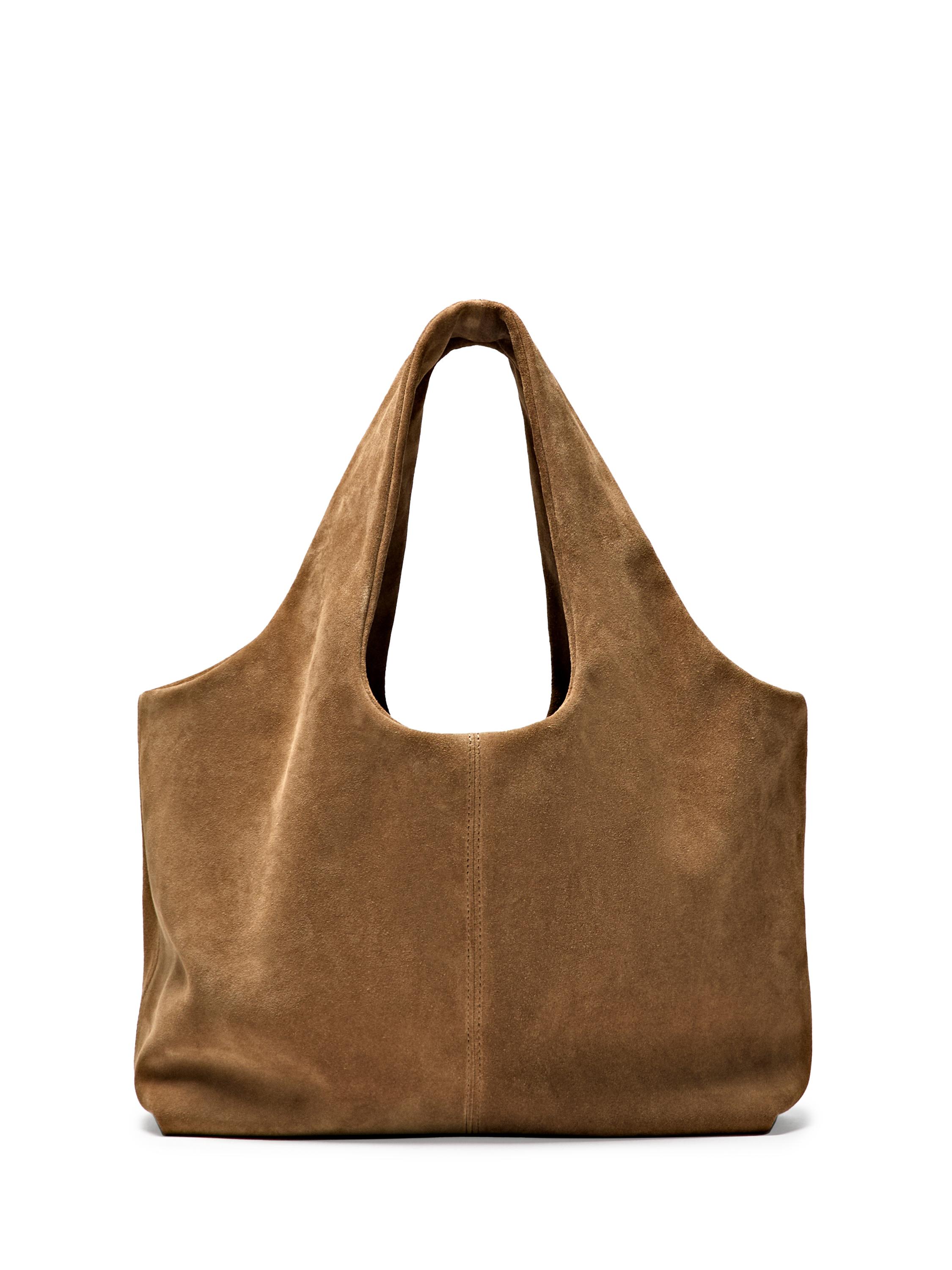 Medium split leather shopper bag — SAND