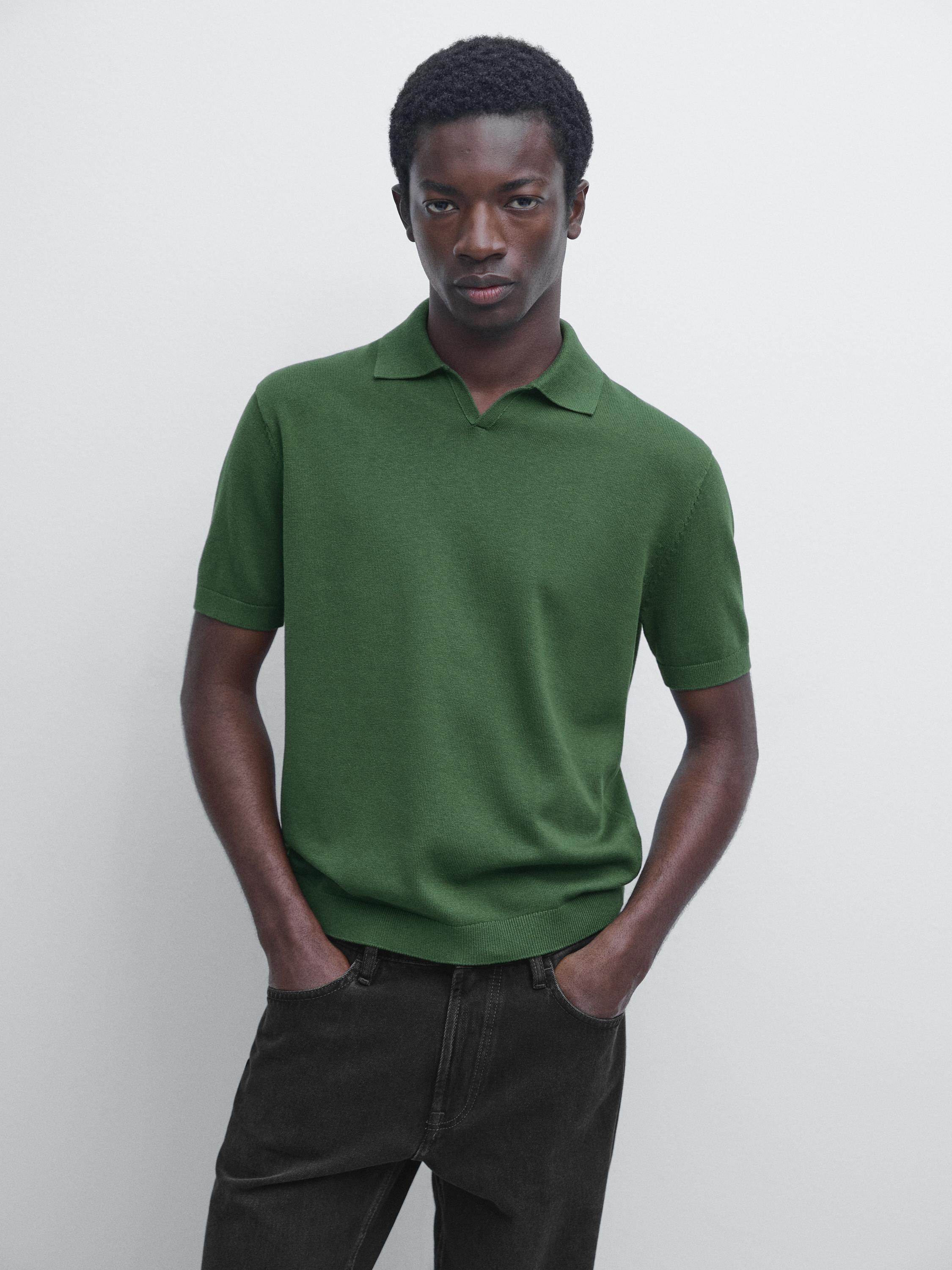 Cotton blend knit polo sweater