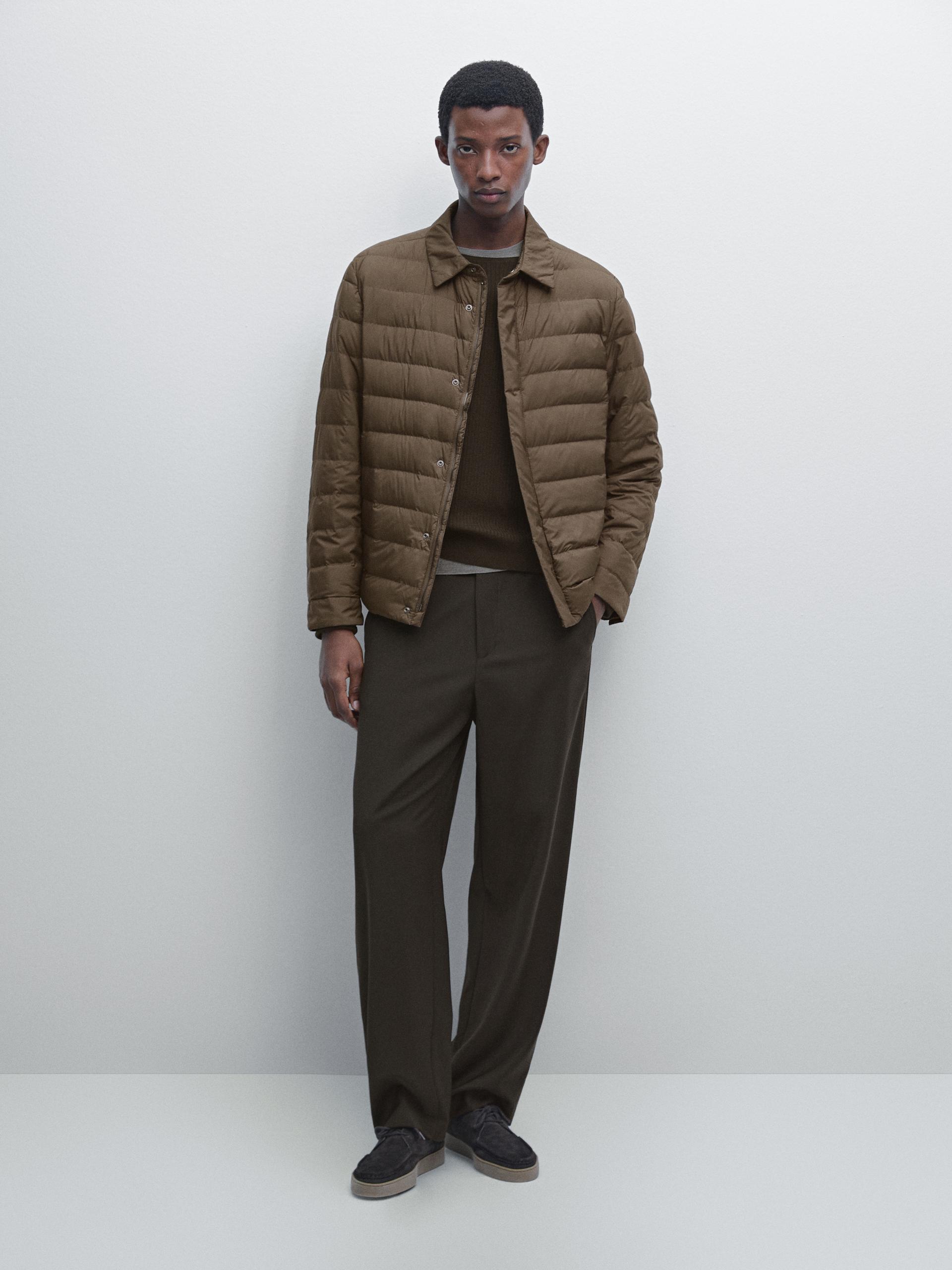 Chaqueta Ultraligera Mezcla Plumón Water Repellent - Marrón - M - Massimo Dutti - Hombre