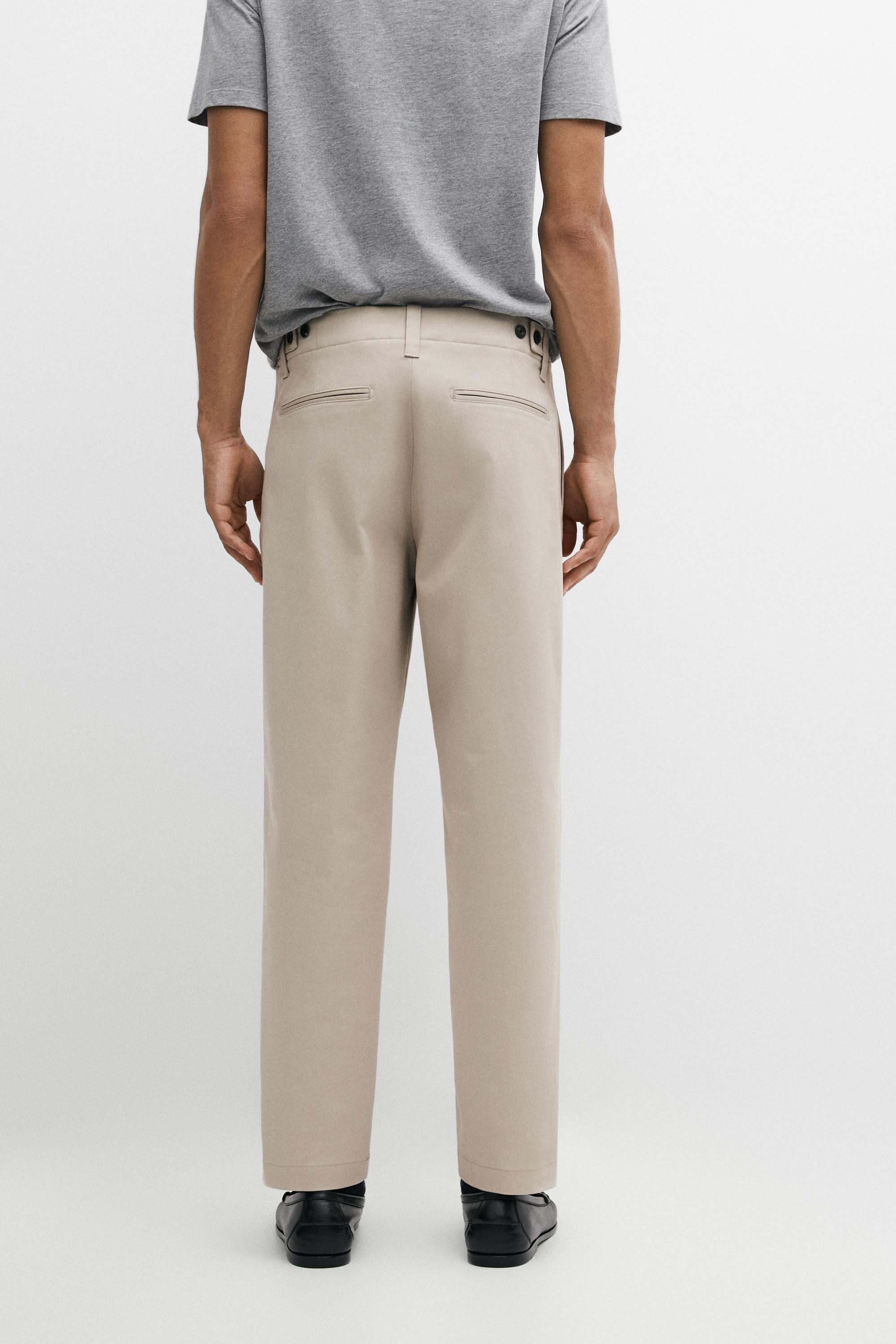 Cotton blend pants with waist detail — BEIGE