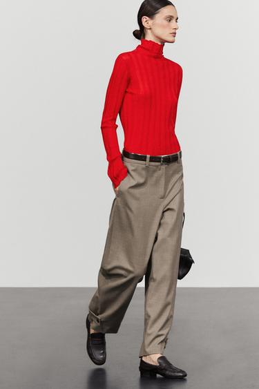 Ribbed high neck knit sweater — RED 5