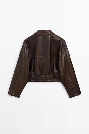 Short nappa leather bomber jacket — BROWN 6