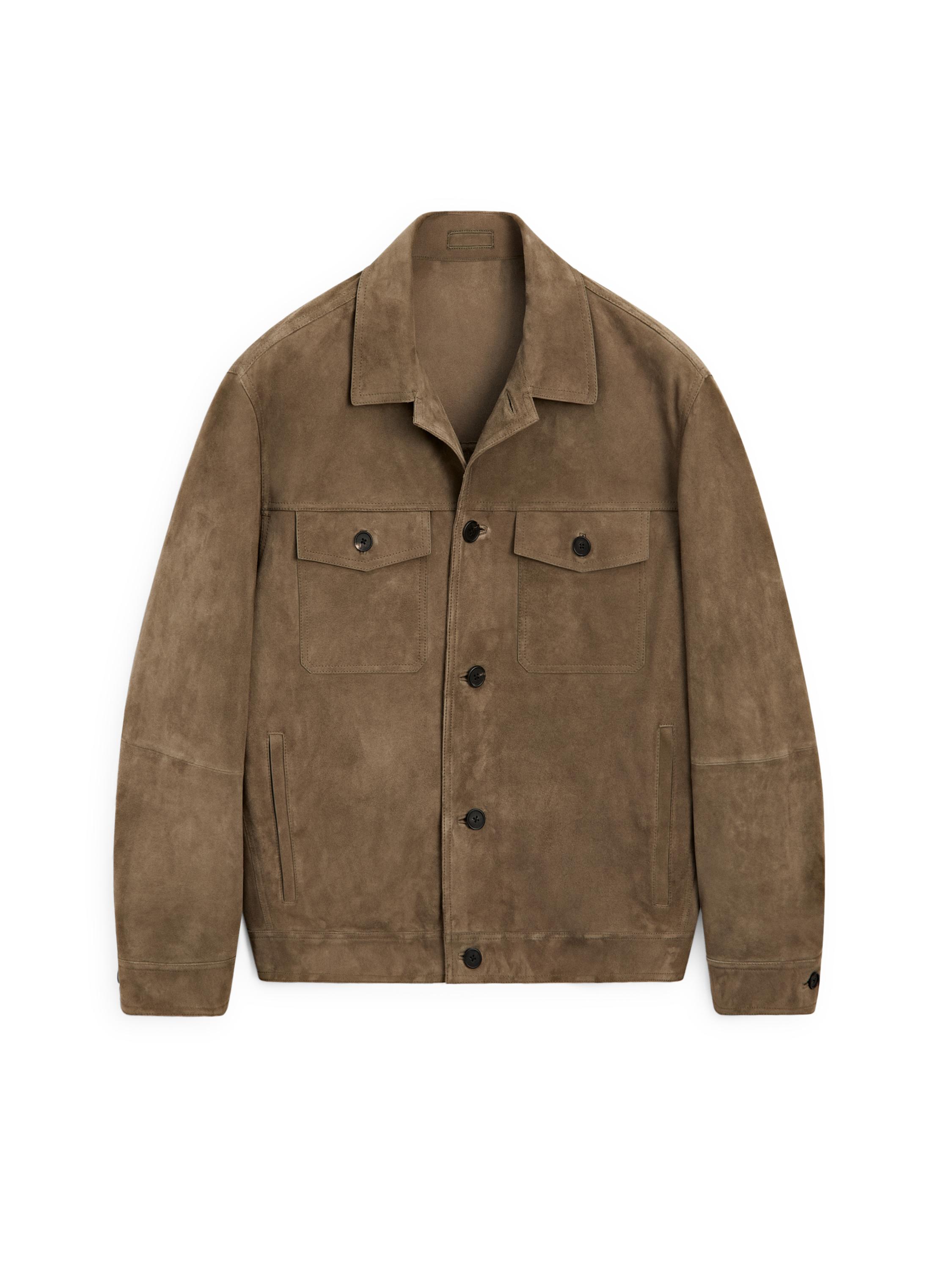 Distressed effect leather jacket with pockets — PALE GREEN